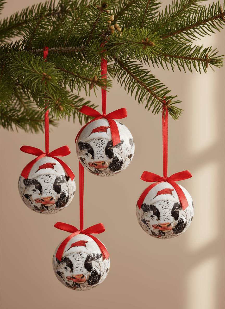 The Home Christmas Cow Baubles Set of 4 - Multi 1 Shaws Department Stores