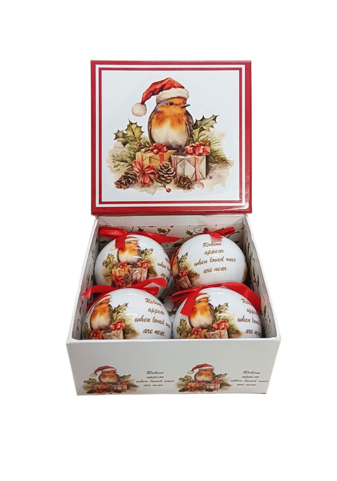 The Home Christmas Robin & Gifts Baubles Set of 4 - Multi 2 Shaws Department Stores