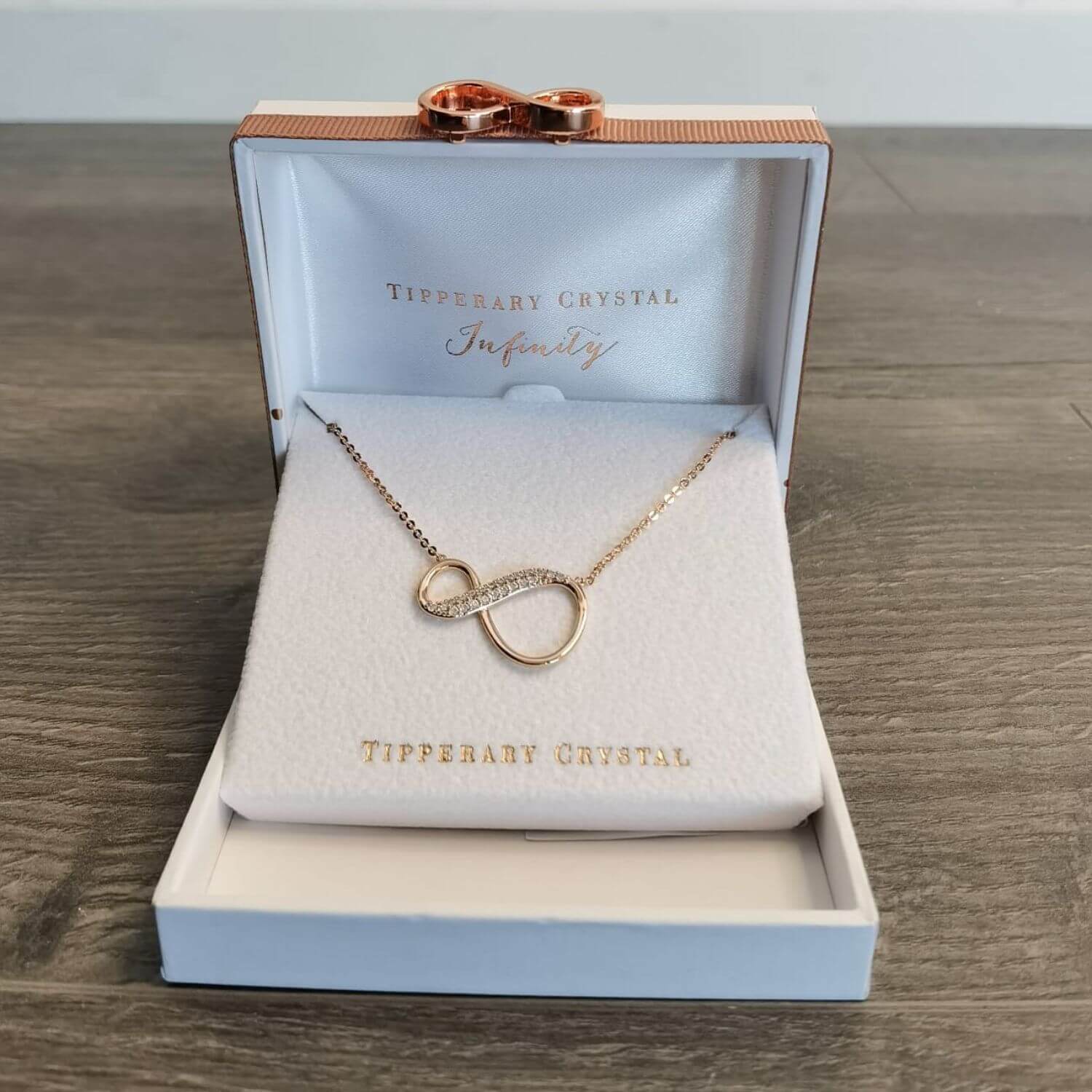 Tipperary Jewellery 8 shape Infinity Pendant - Rose Gold 2 Shaws Department Stores