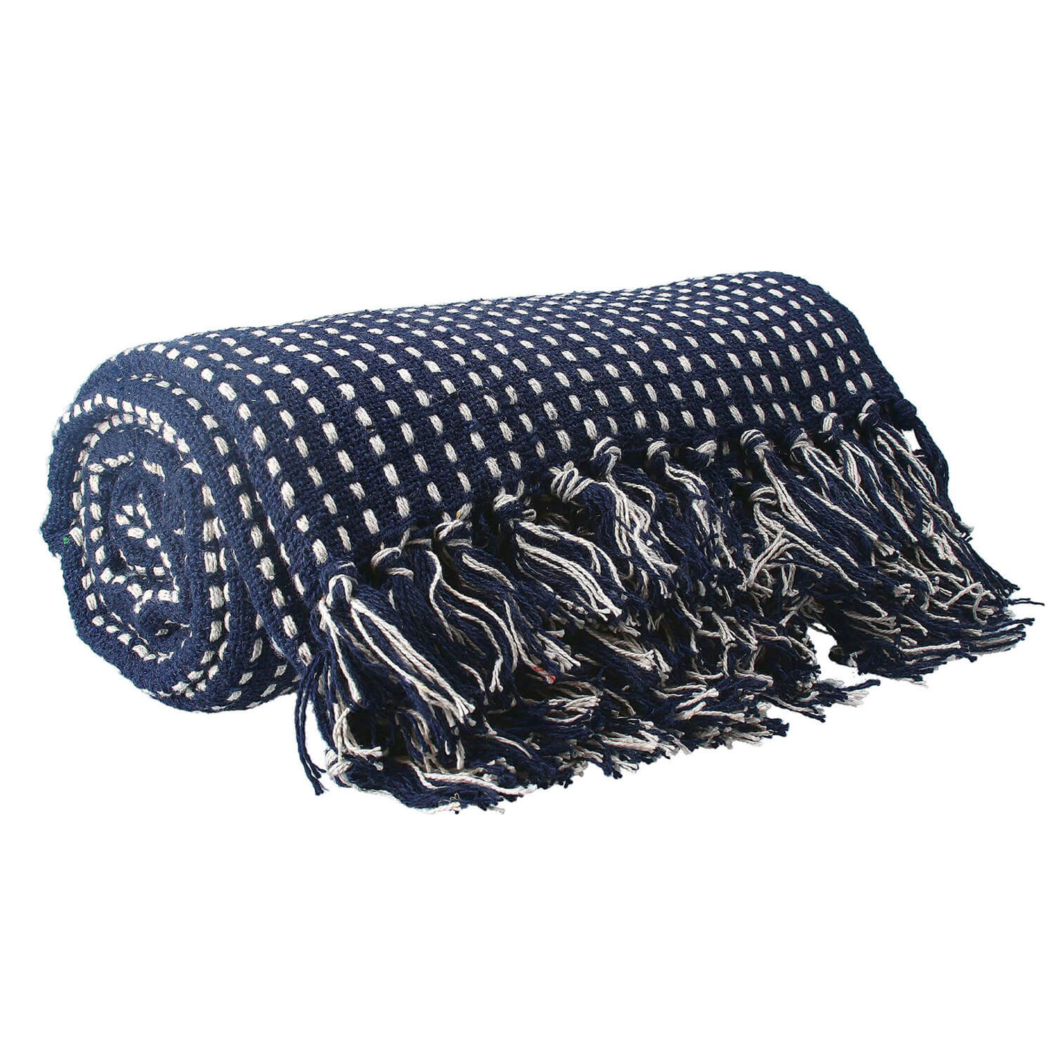 Gisella Graham Navy Woven Stab Stitch Cotton Throw 1 Shaws Department Stores