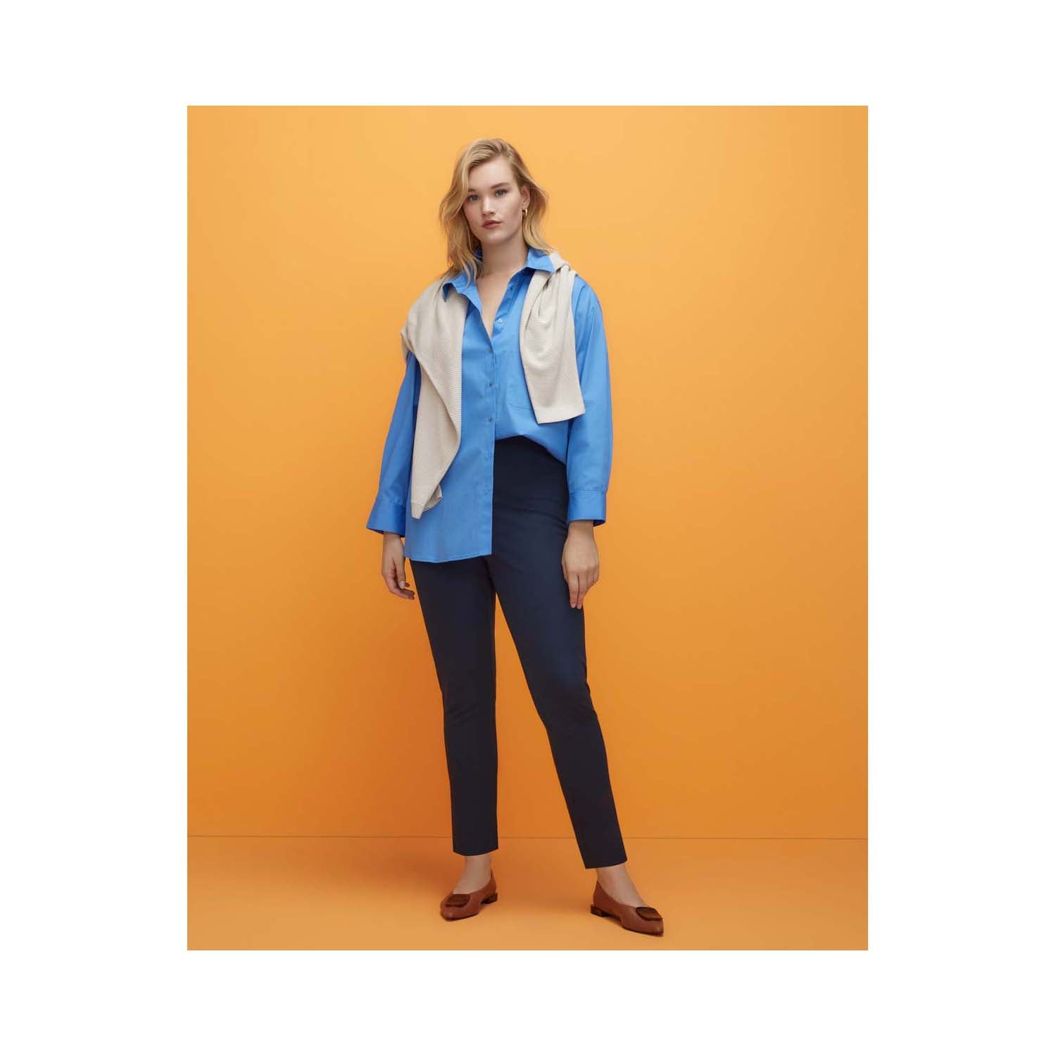 Couchel Slim Fit Plain-Coloured Trousers With Elastic Waistband - Blue 1 Shaws Department Stores