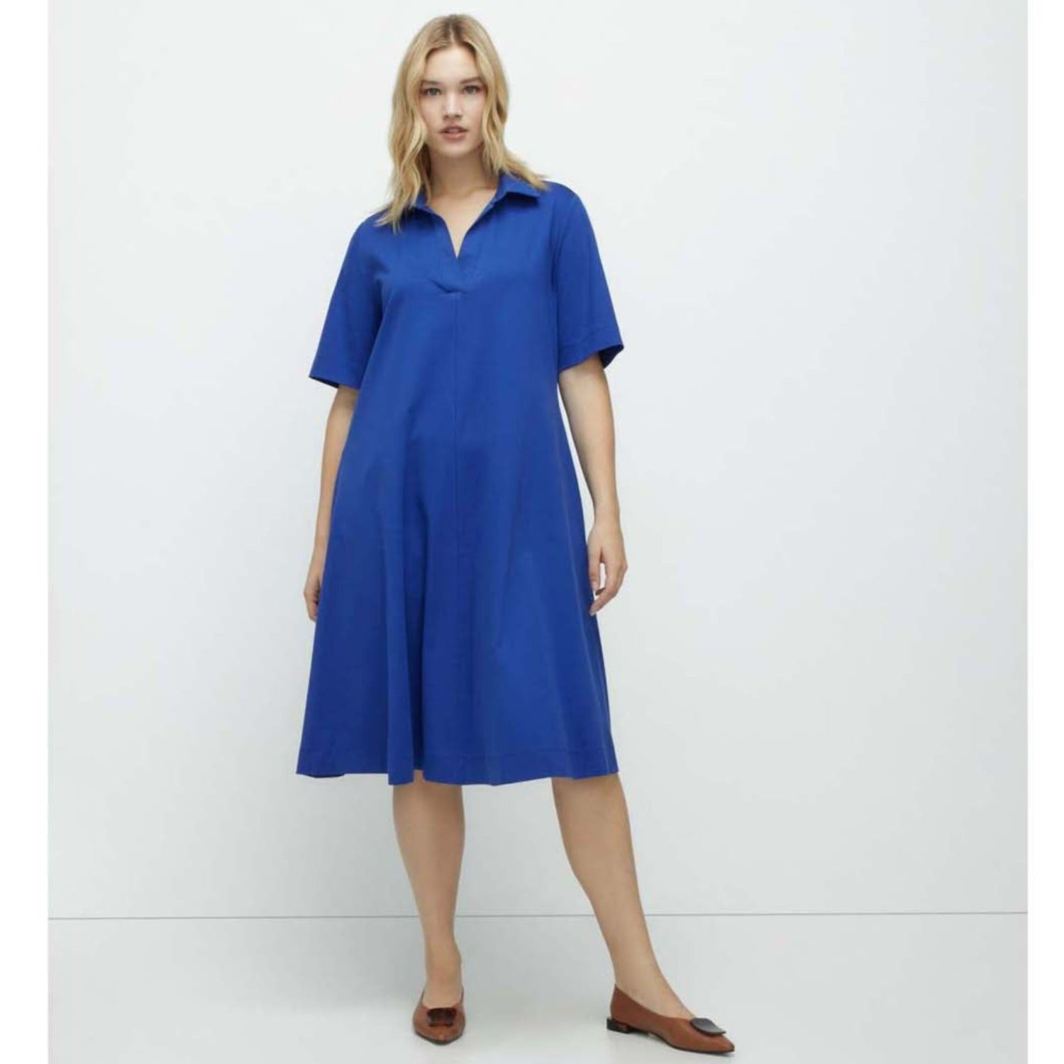 Couchel Short Plain-Coloured Mercerised Knit Dress - Blue 1 Shaws Department Stores