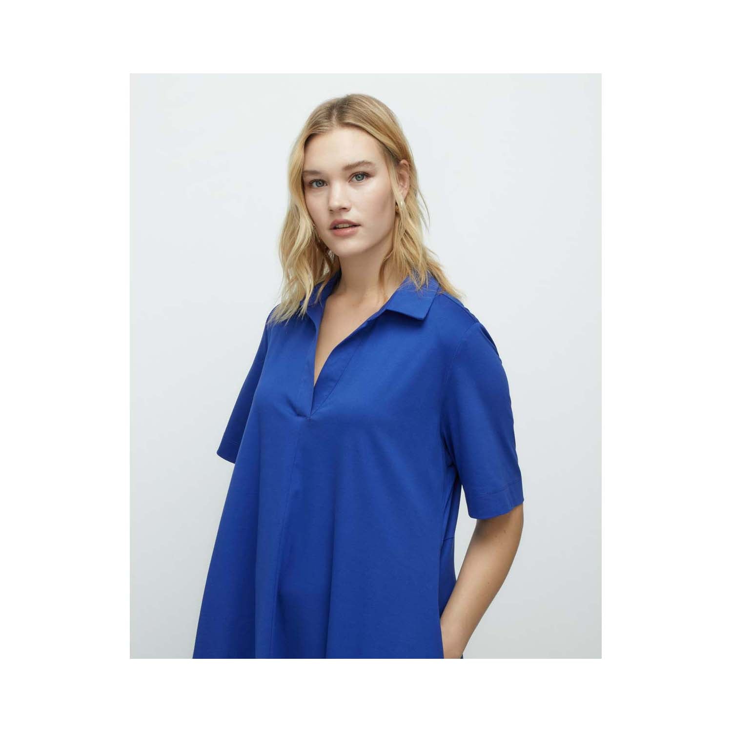 Couchel Short Plain-Coloured Mercerised Knit Dress - Blue 3 Shaws Department Stores