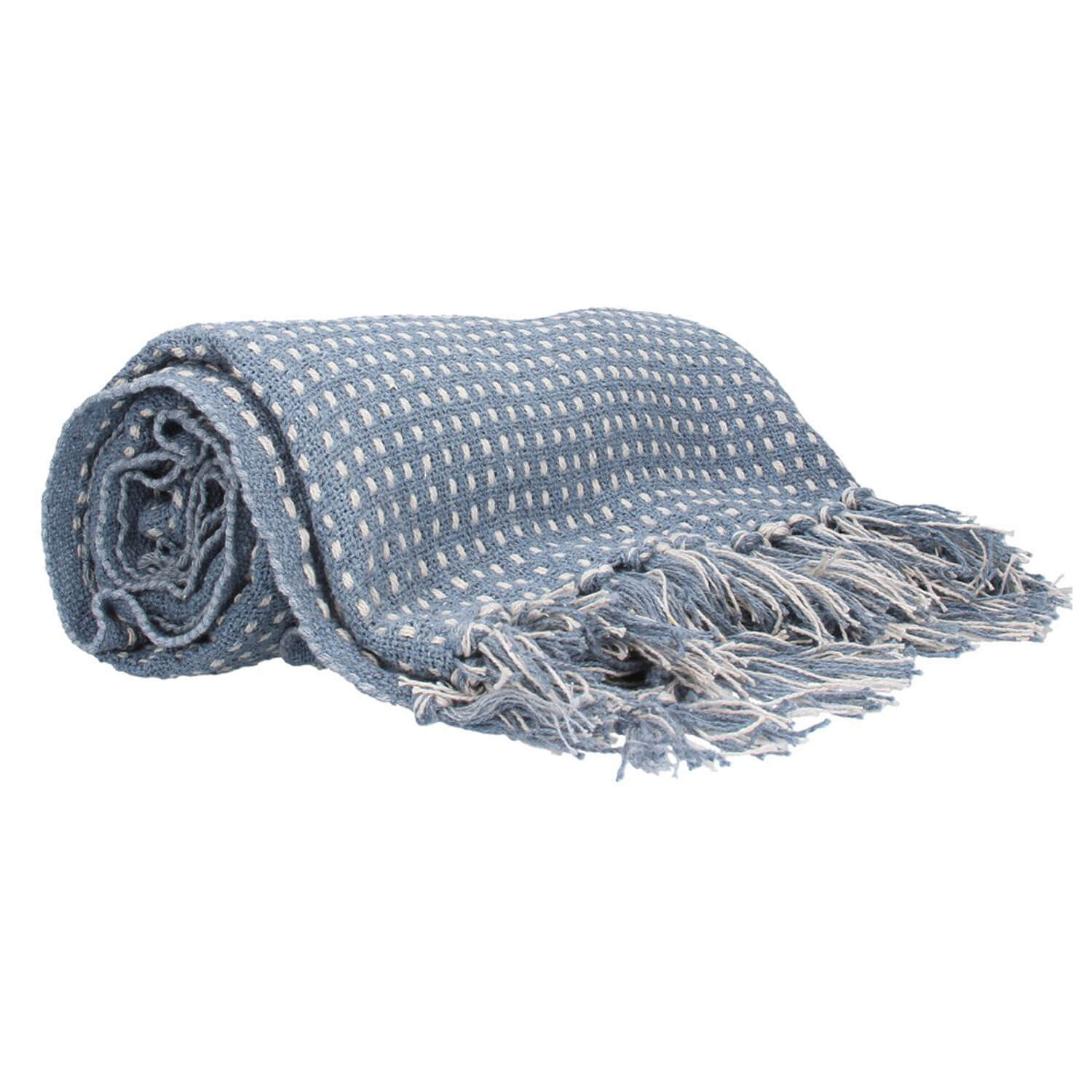 Gisella Graham Blue Woven Stab Stitch Cotton Throw 1 Shaws Department Stores