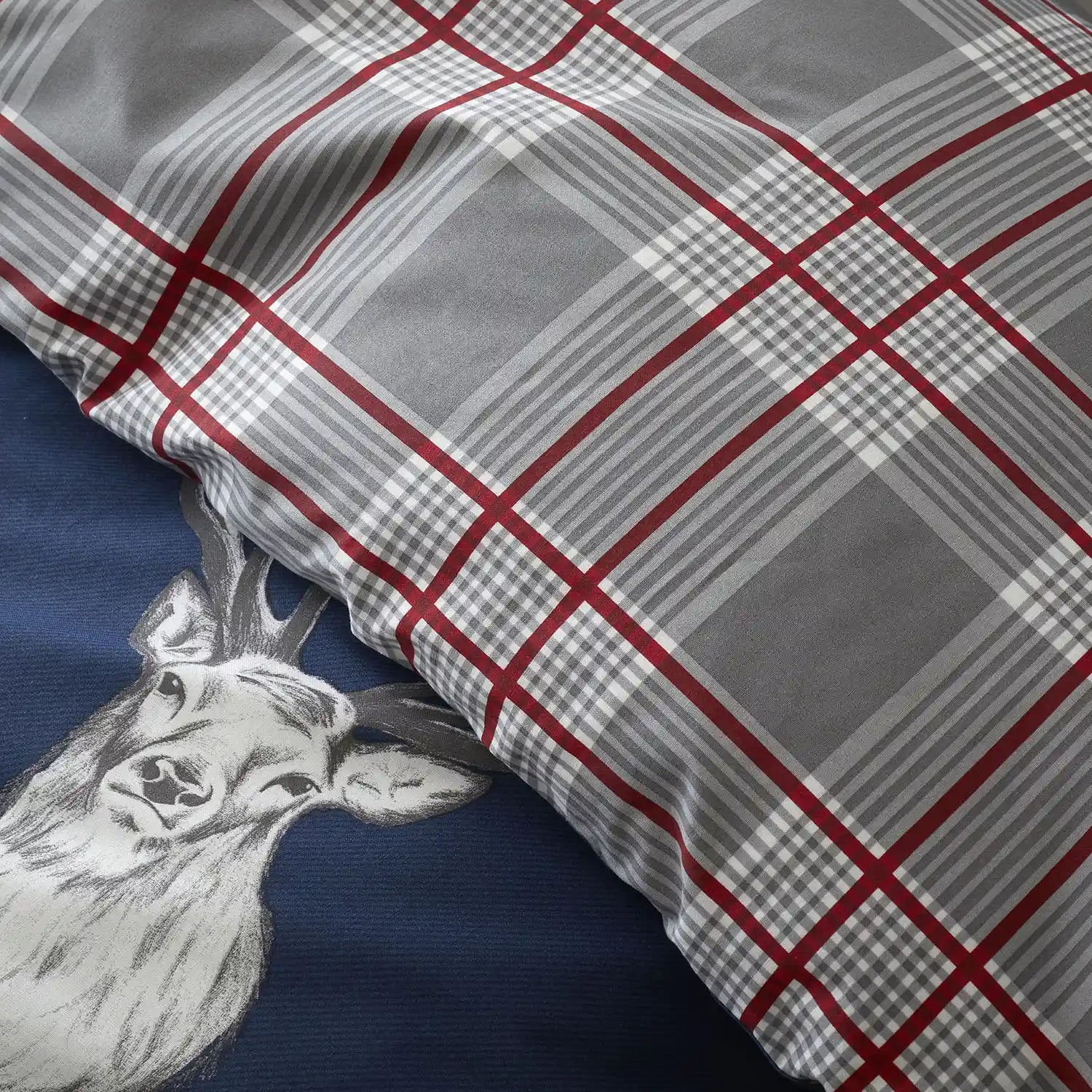 Catherine Lansfield Stag Check Duvet Cover Set With Pillowcases - Navy 5 Shaws Department Stores