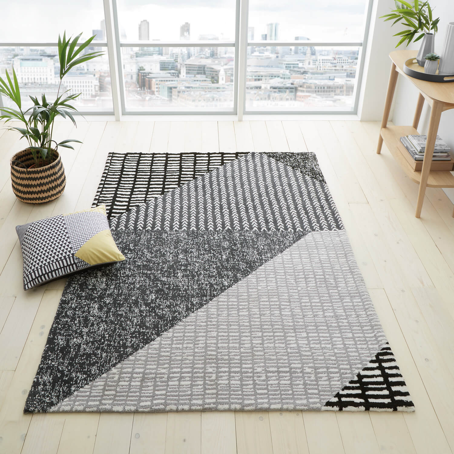 Catherine Lansfield Larson Geo Rug - Grey 2 Shaws Department Stores