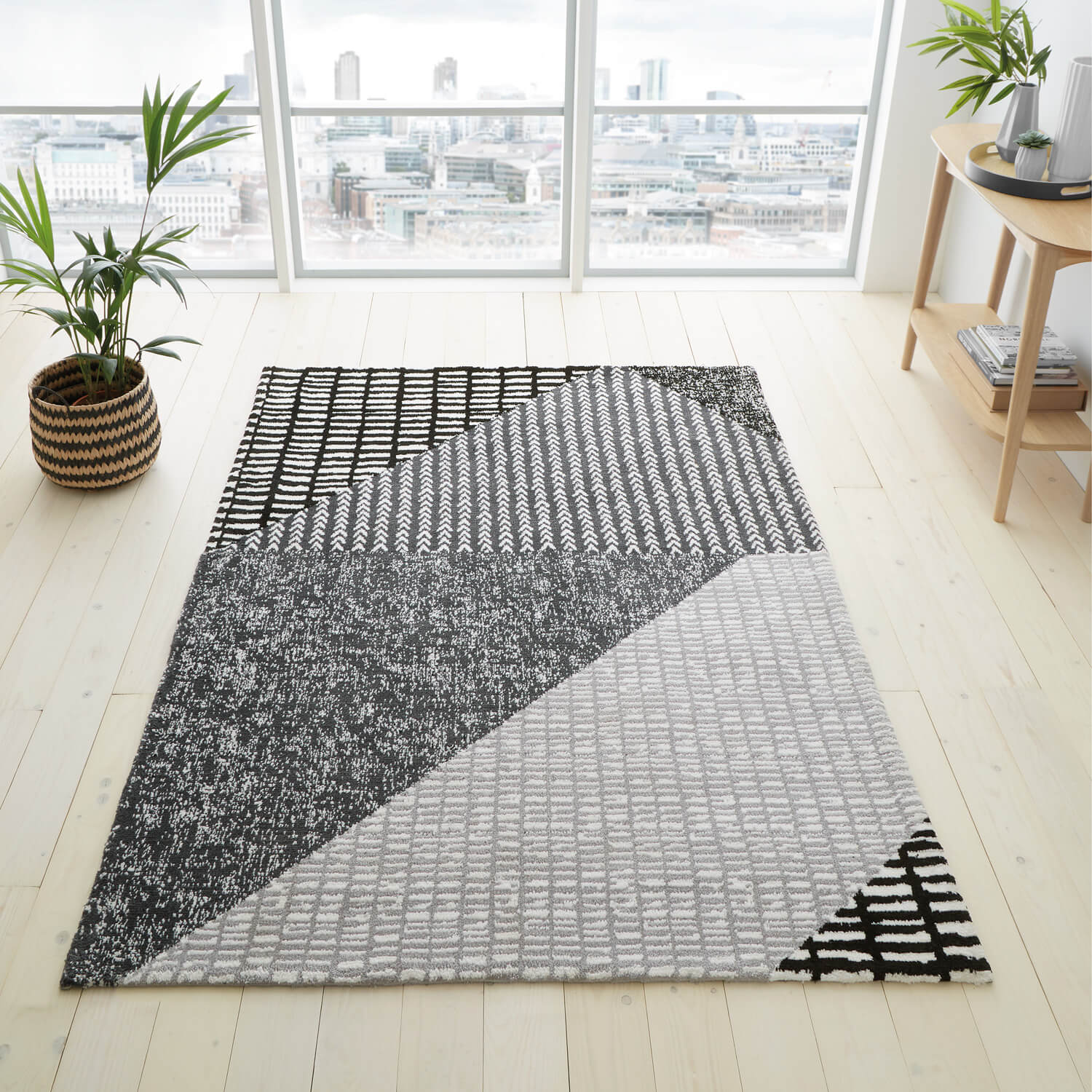 Catherine Lansfield Larson Geo Rug - Grey 1 Shaws Department Stores