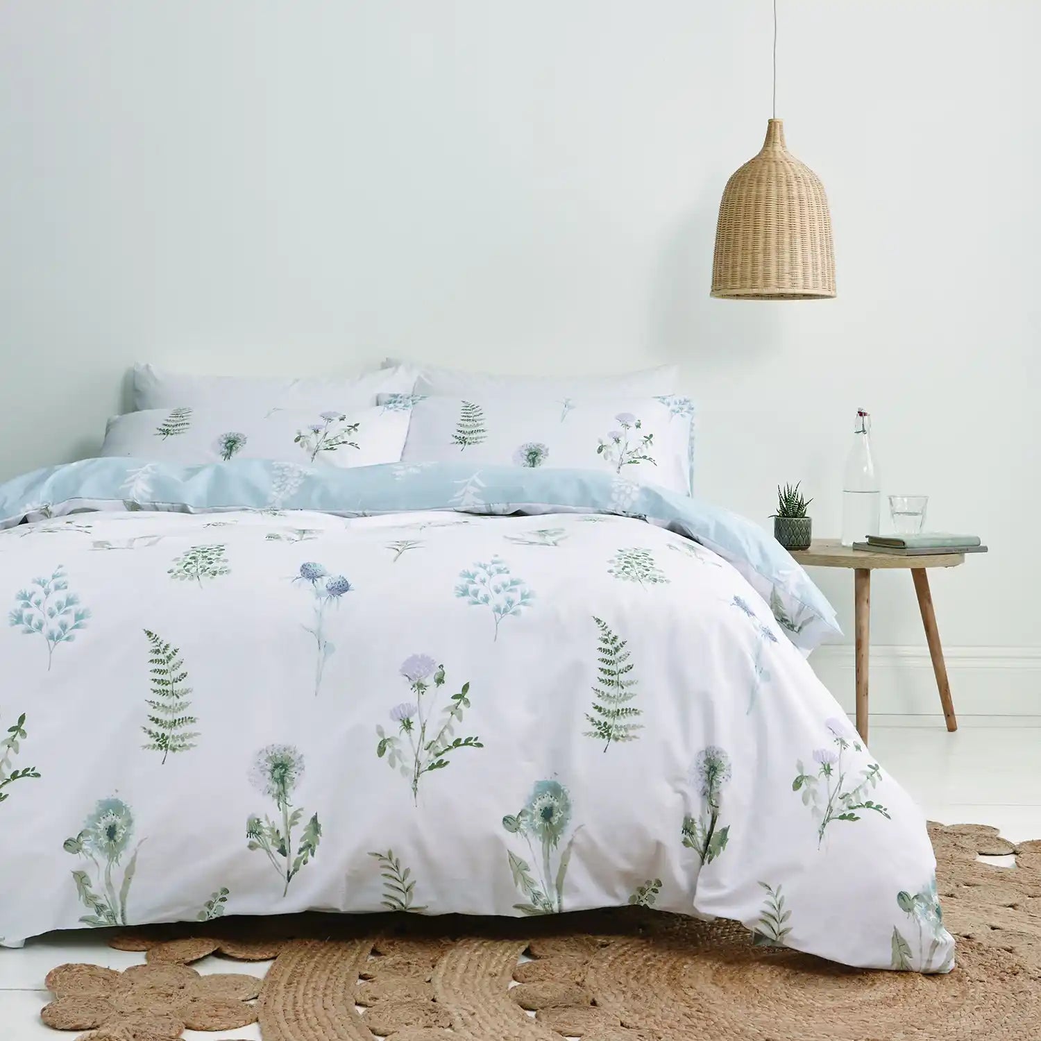 Bianca Meadow Flowers Egyptian Cotton Single Duvet Cover Set with Pillowcases White 1 Shaws Department Stores
