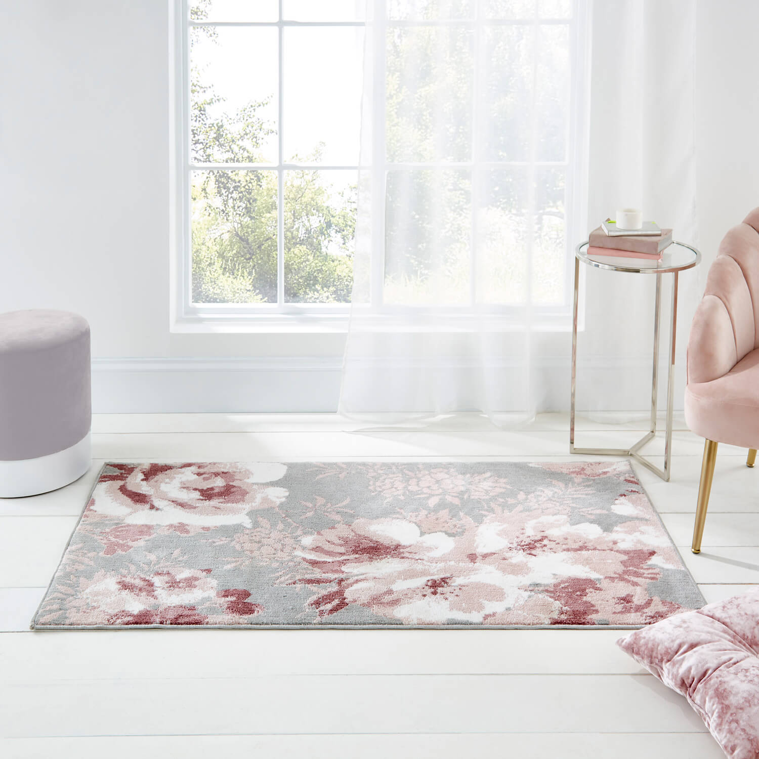 Catherine Lansfield Dramatic Floral Rug - Grey 1 Shaws Department Stores
