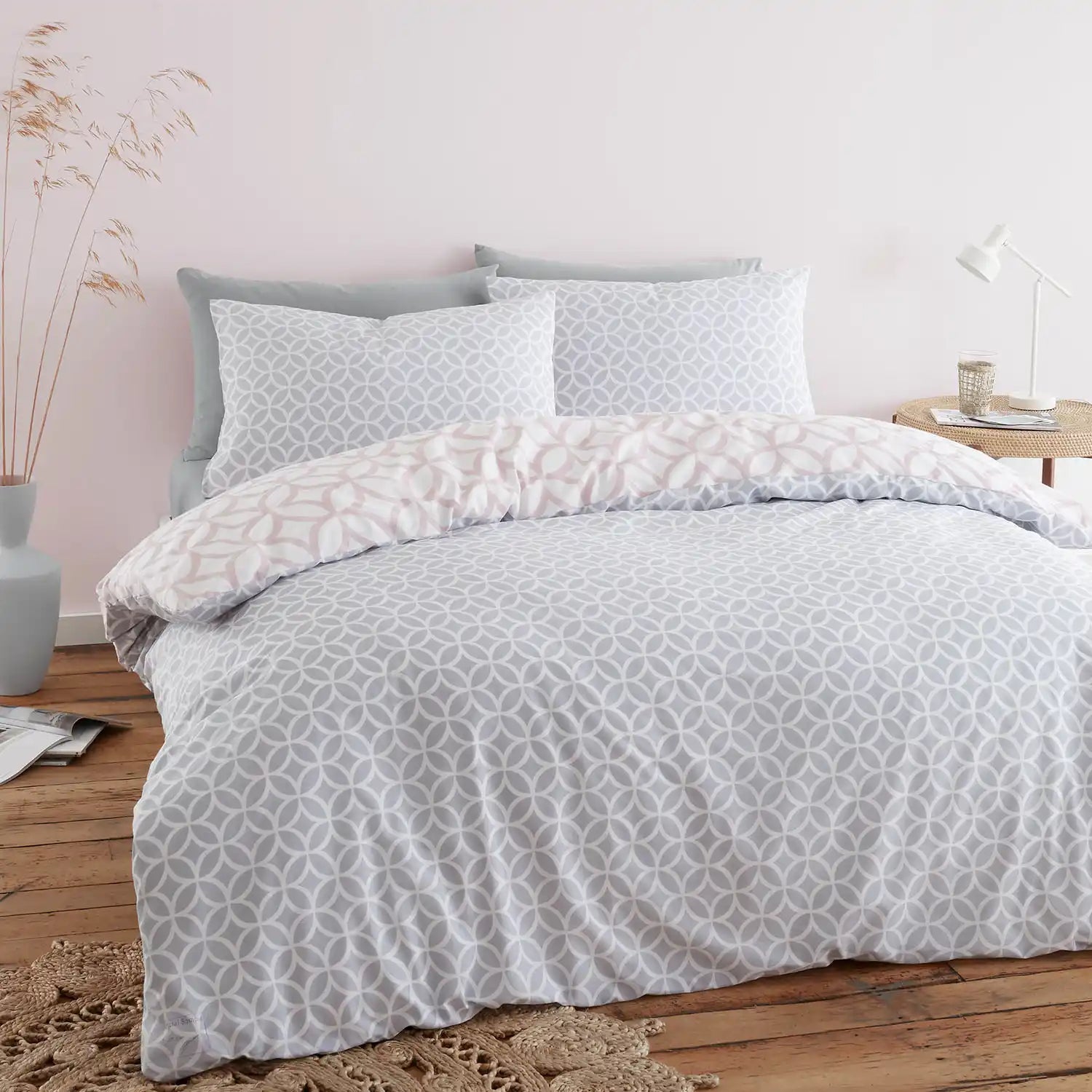 Catherine Lansfield Geo Trellis Duvet Cover Set with Pillowcases - Pink 2 Shaws Department Stores