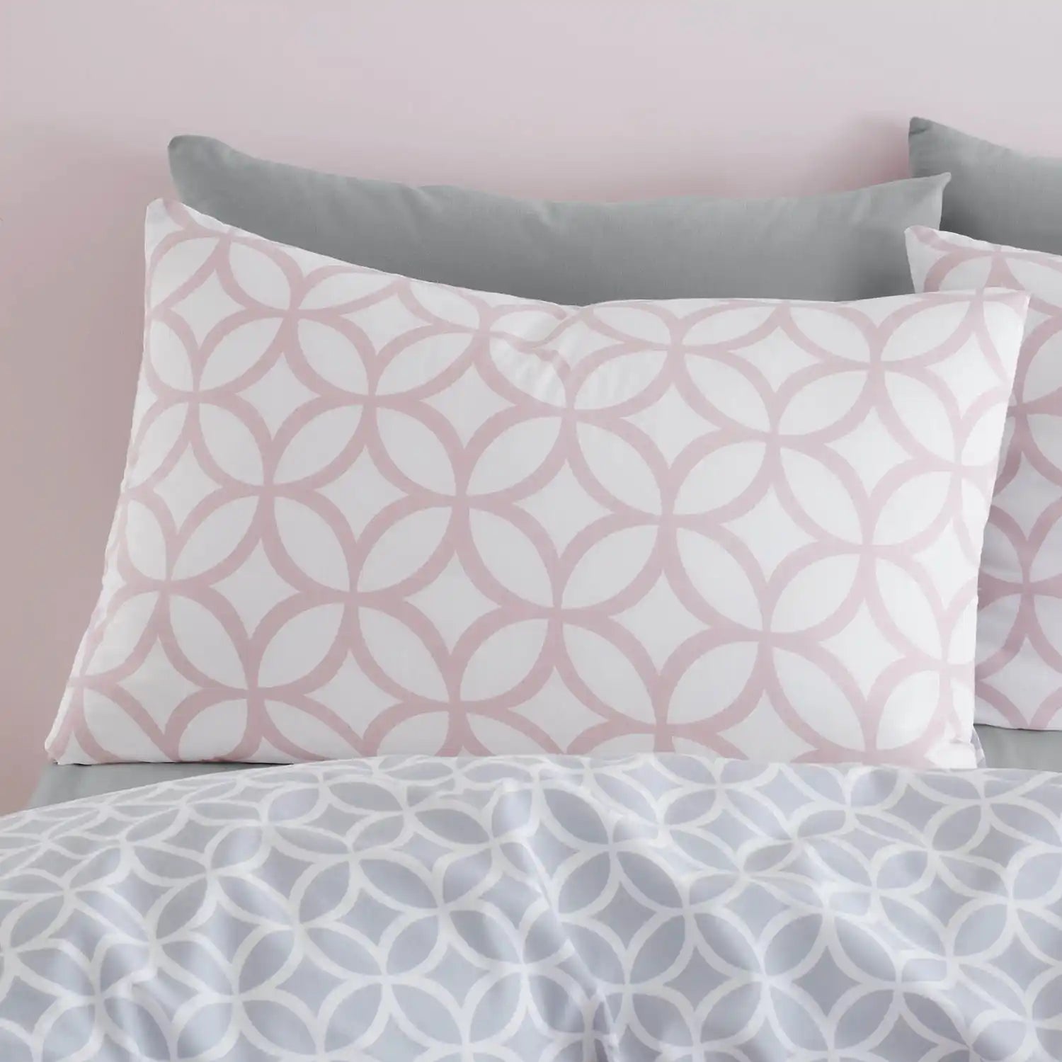 Catherine Lansfield Geo Trellis Duvet Cover Set with Pillowcases - Pink 3 Shaws Department Stores