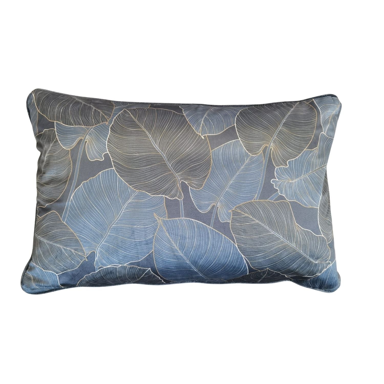 The Home Living Room Printed Piped Cushion - Blue & Cream 1 Shaws Department Stores