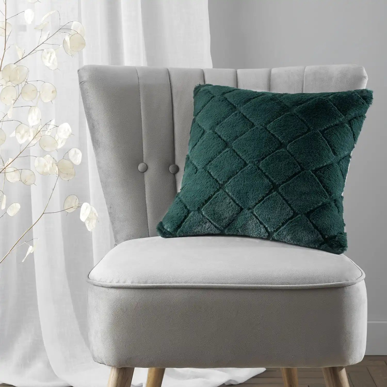 Catherine Lansfield Cosy Diamond Cushion X43 - Green 2 Shaws Department Stores