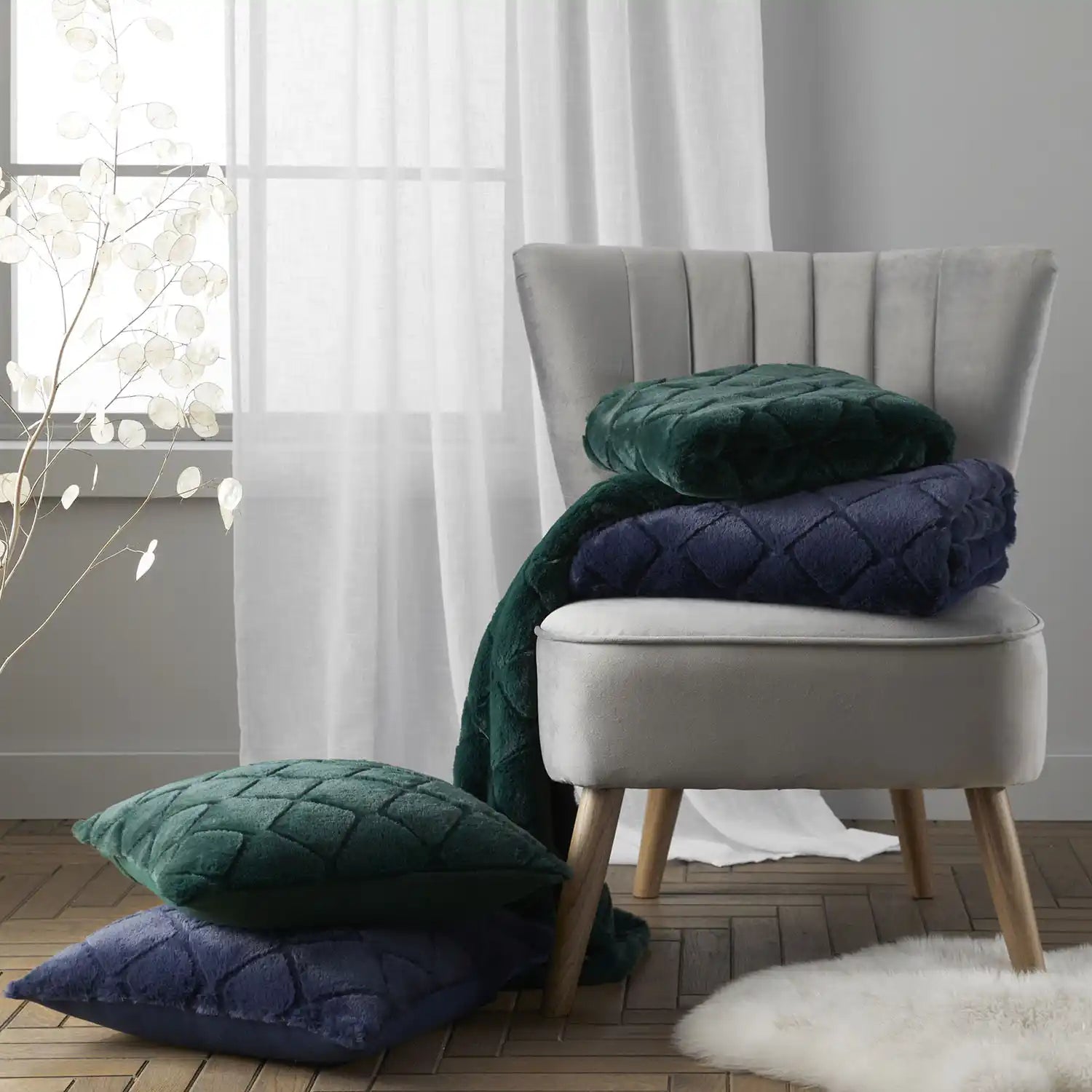 Catherine Lansfield Cosy Diamond Cushion X43 - Green 4 Shaws Department Stores