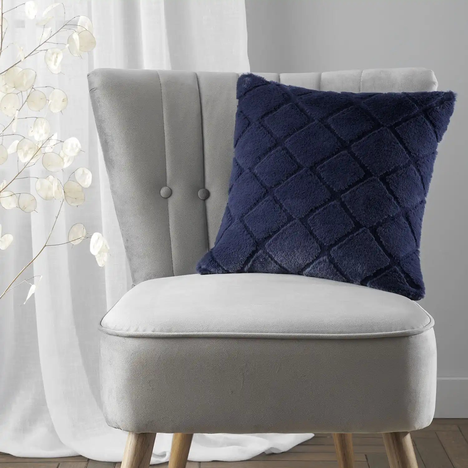 Catherine Lansfield Cosy Diamond Cushion X43 - Navy 2 Shaws Department Stores