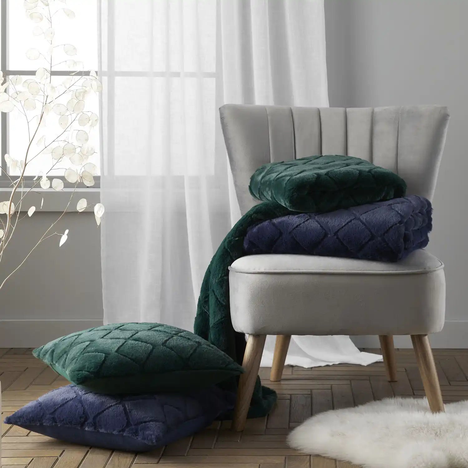 Catherine Lansfield Cosy Diamond Cushion X43 - Navy 4 Shaws Department Stores