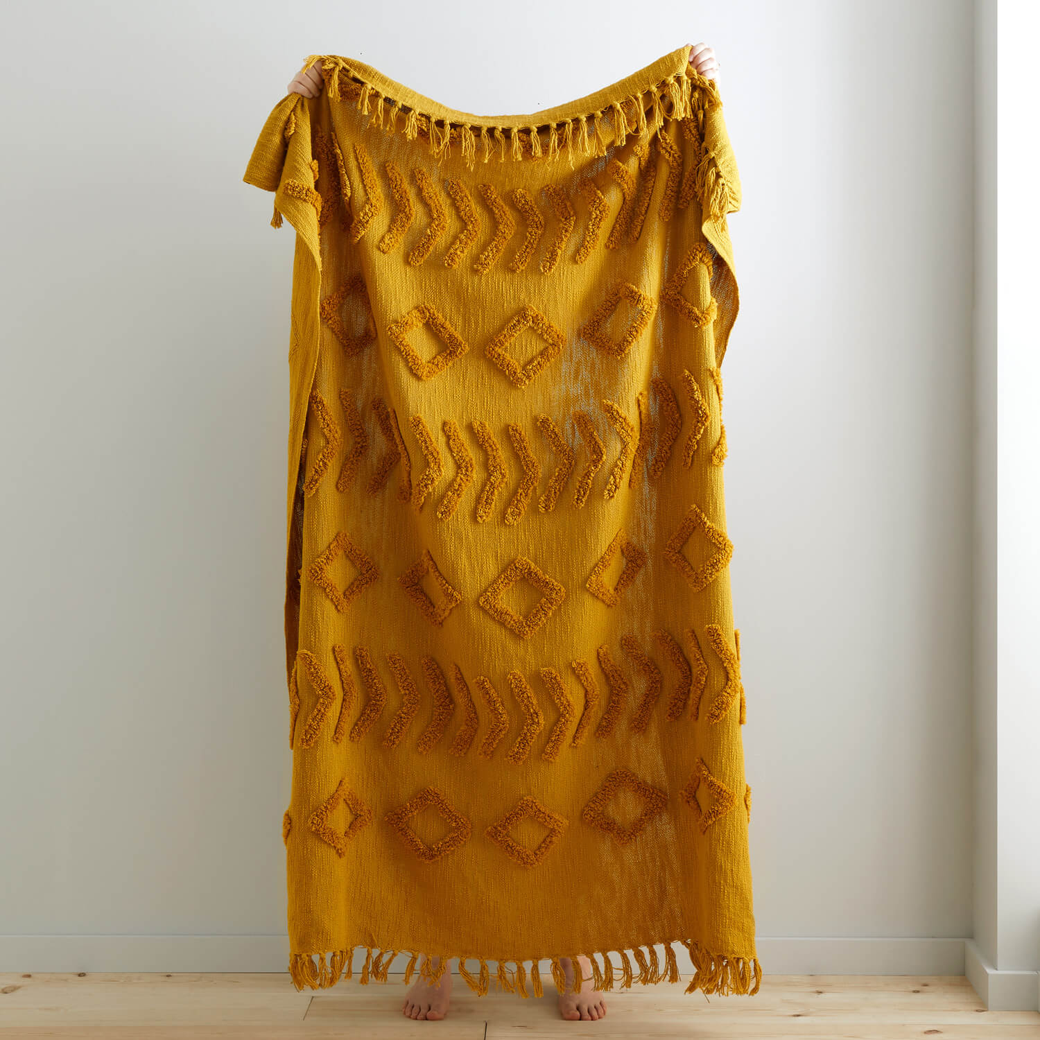 Pineapple Elephant Kabeli Tufted 130x170cm Blanket Throw - Ochre 2 Shaws Department Stores