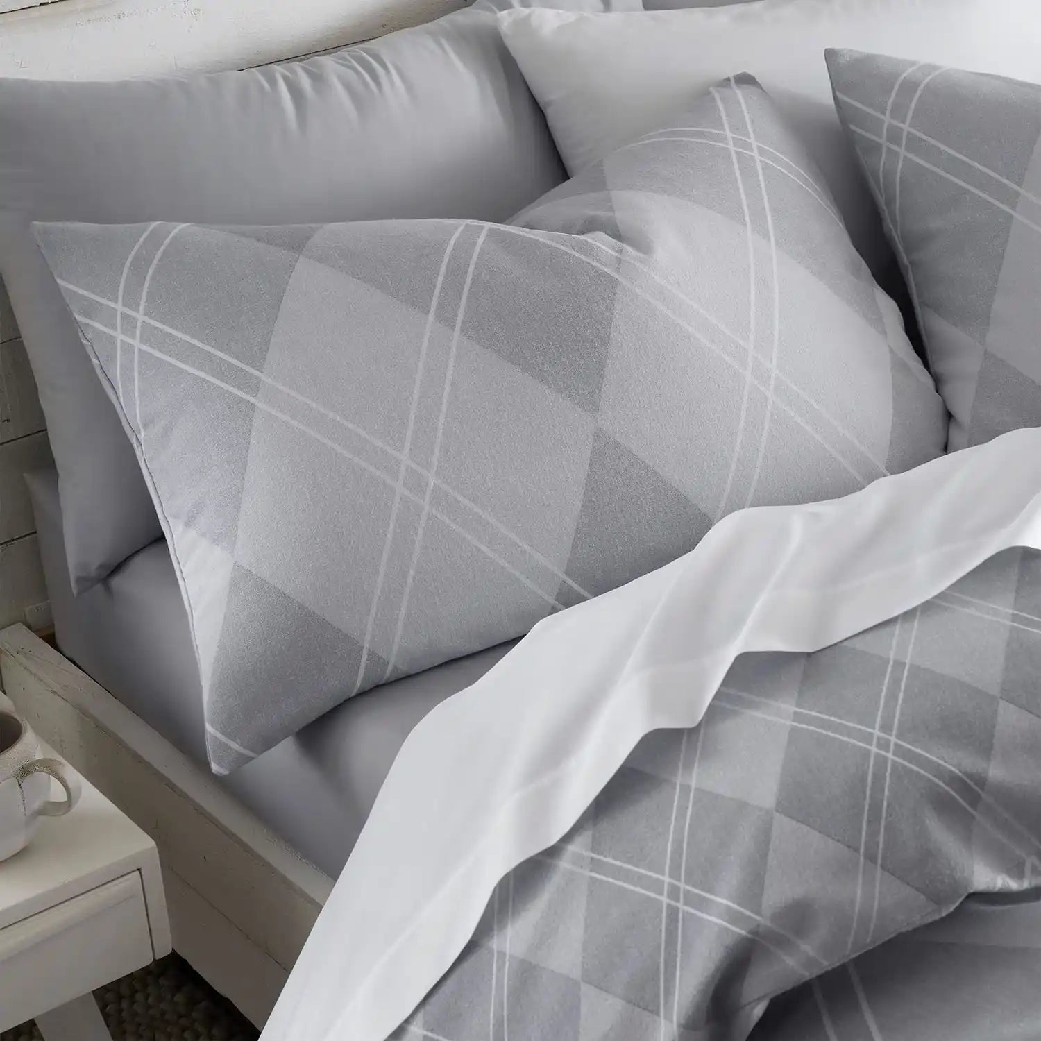 Catherine Lansfield Brushed Argyle Duvet Cover Set - Grey 3 Shaws Department Stores