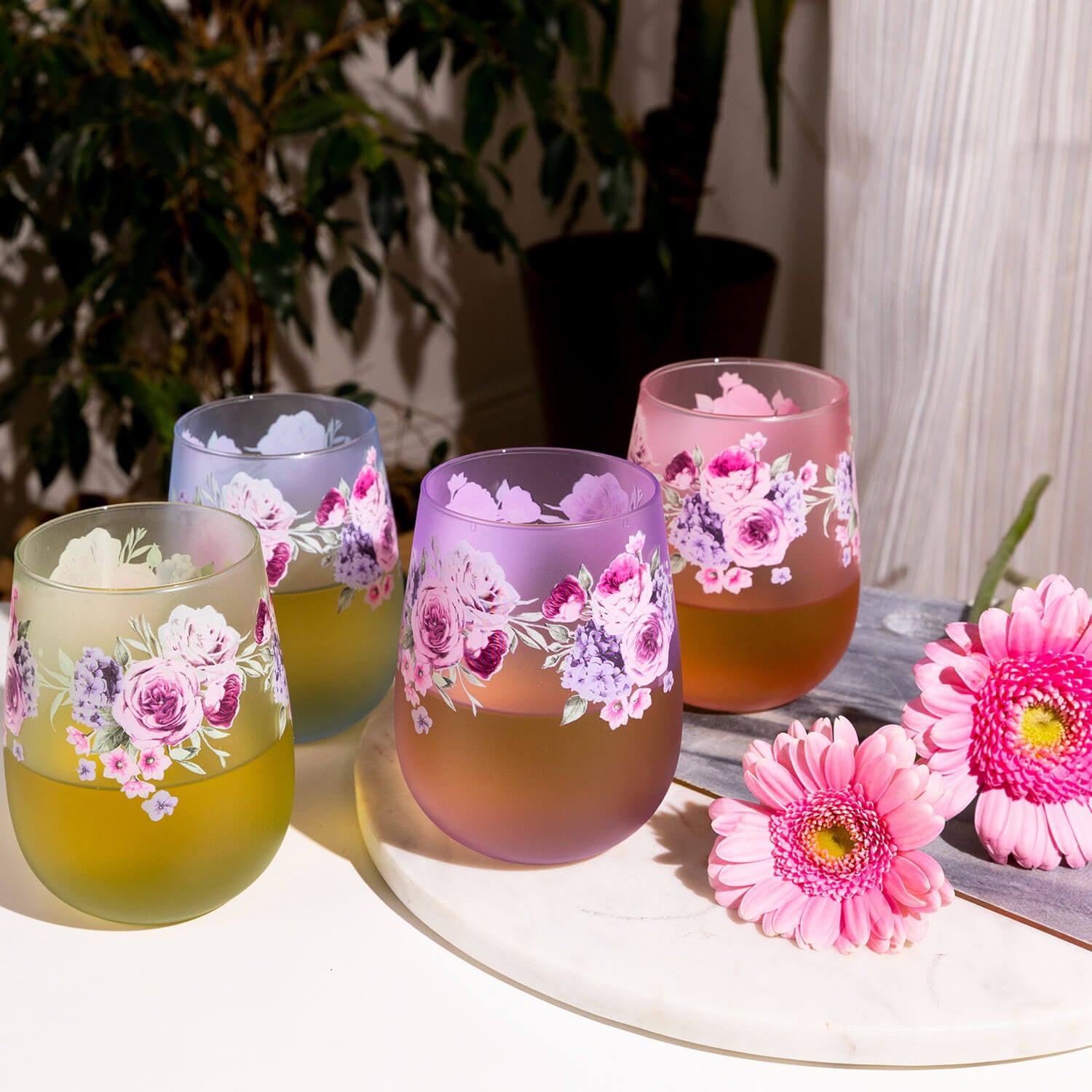 Killarney Crystal Floral Stemless Tumblers Set of 4 6 Shaws Department Stores