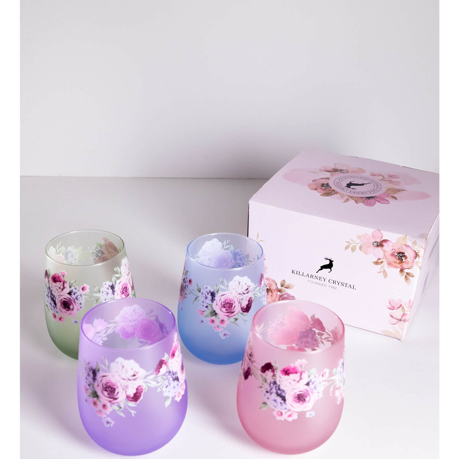 Killarney Crystal Floral Stemless Tumblers Set of 4 2 Shaws Department Stores