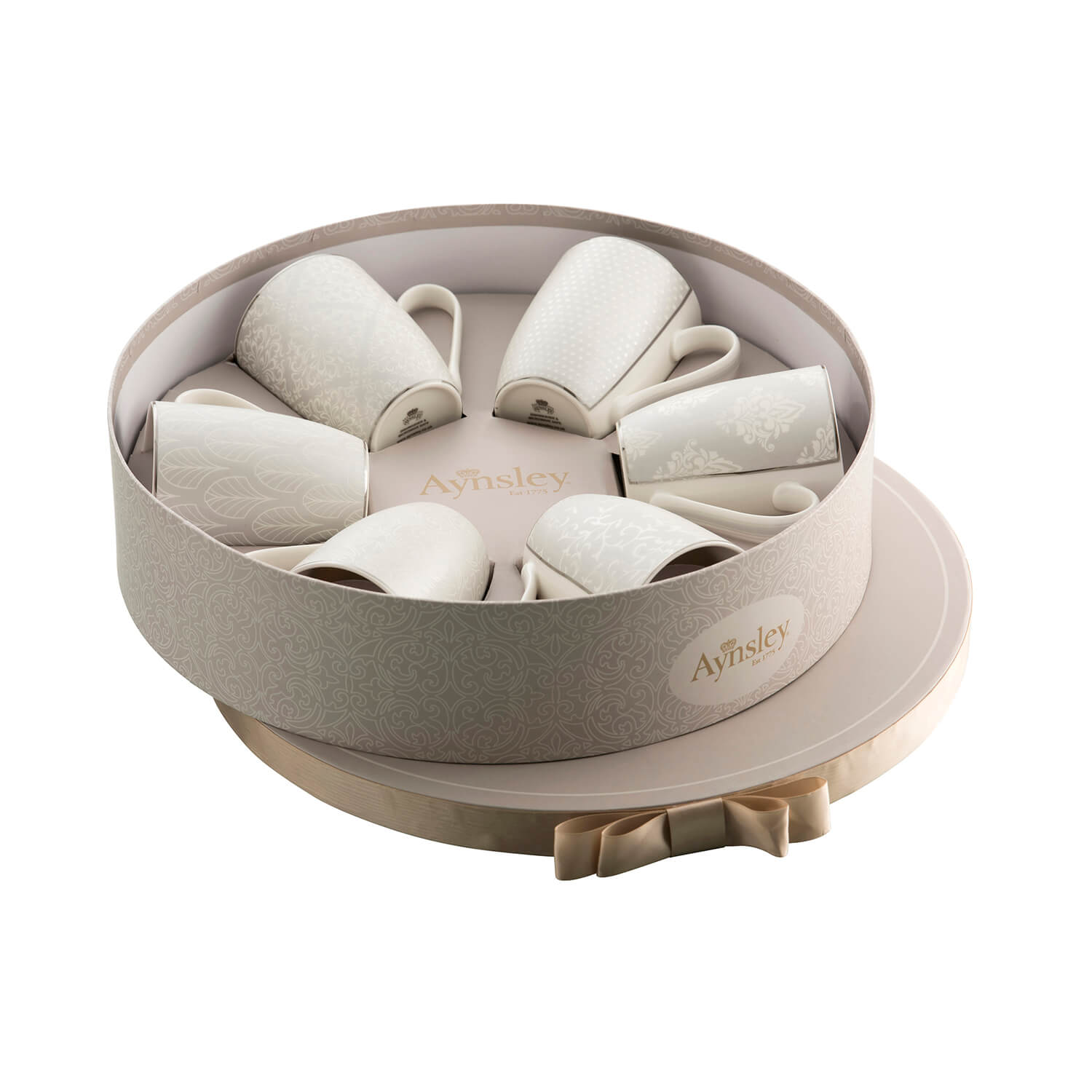 Belleek Aynsley Sliver Set of 6 Mugs in Hat Box 1 Shaws Department Stores