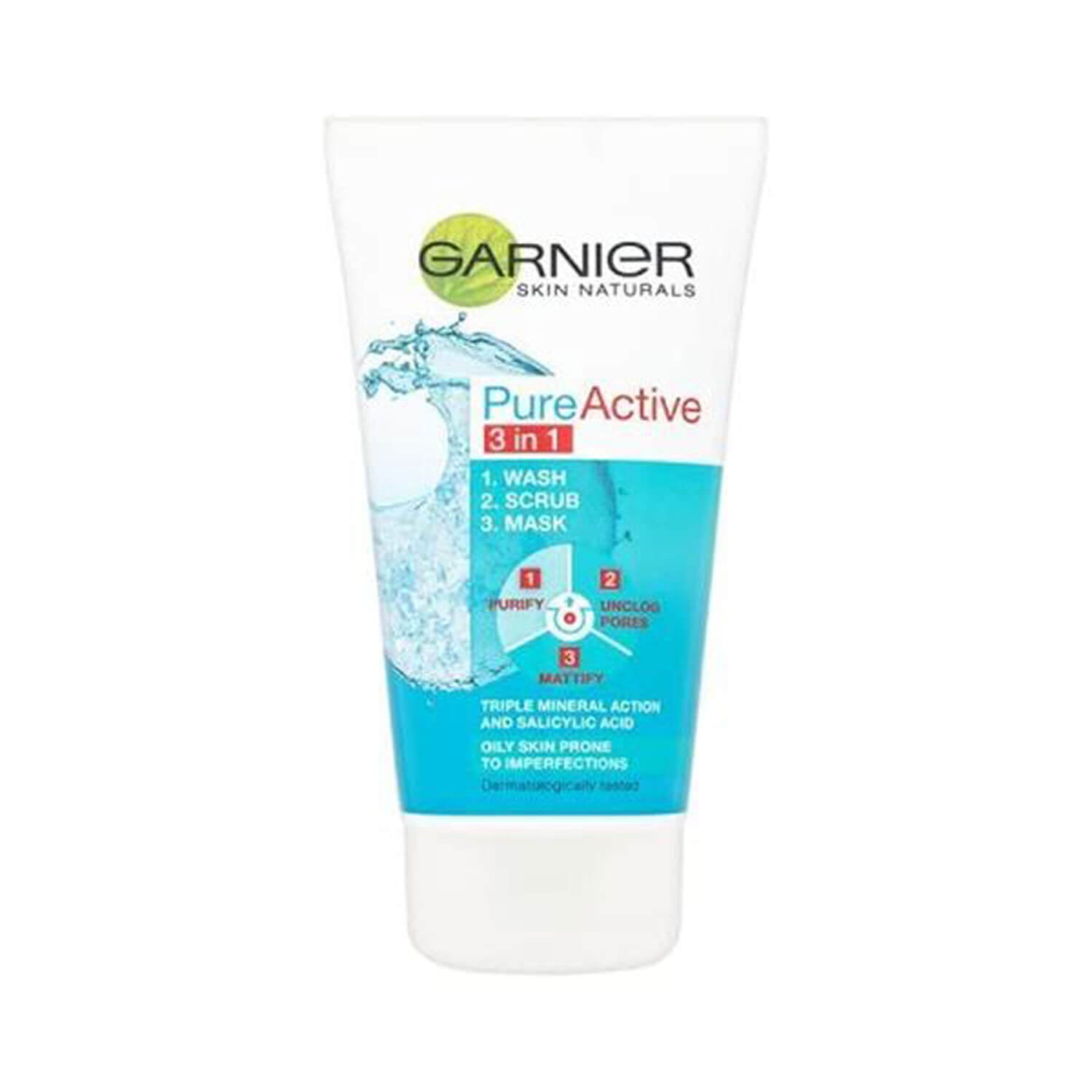 Garnier Pure Active 3in1 Clay Mask-Wash-Scrub 150ml 1 Shaws Department Stores
