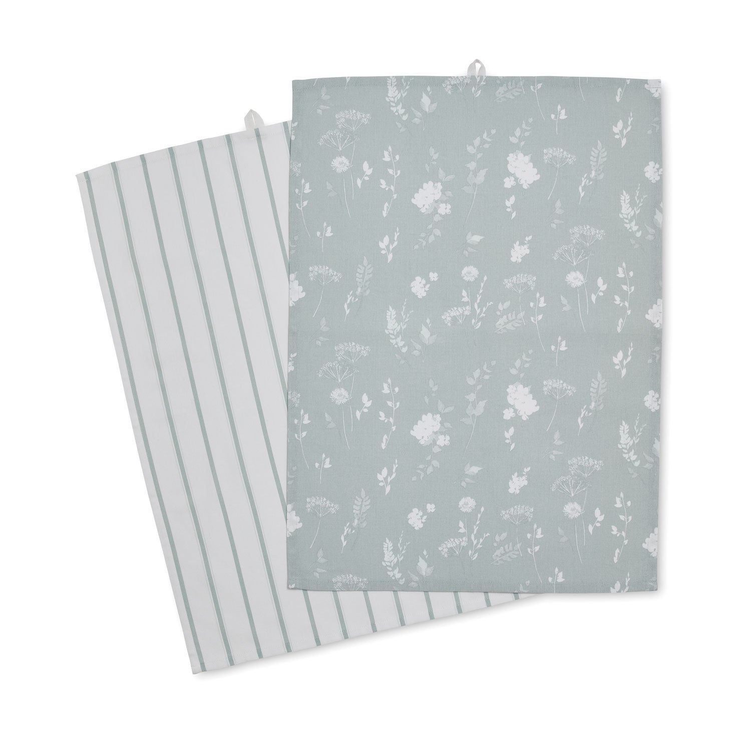 Catherine Lansfield Dining Meadowsweet Floral Tea Towels Pair - Green 1 Shaws Department Stores