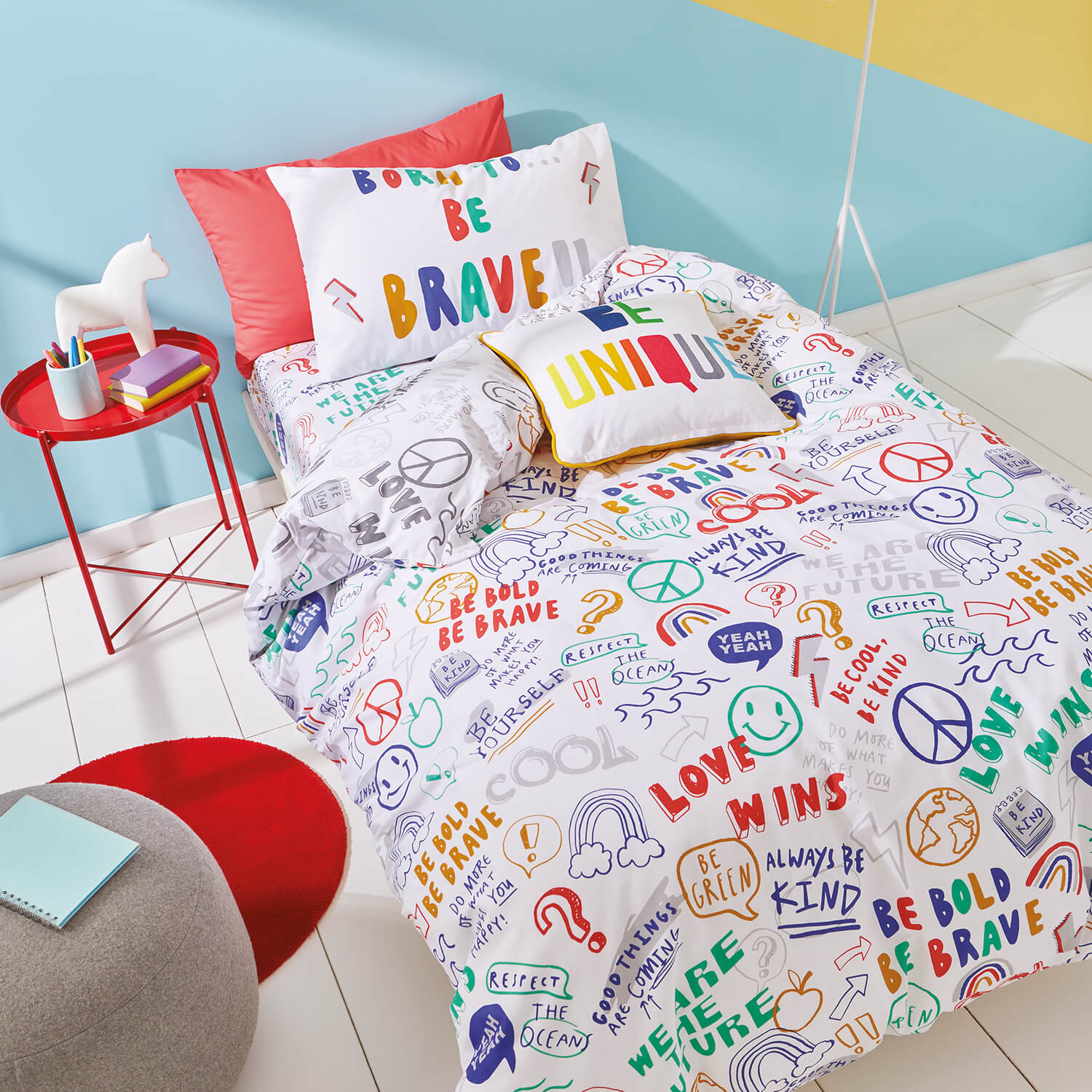 Born To Be Brave Organic Cotton Duvet Set - Bright 1 Shaws Department Stores