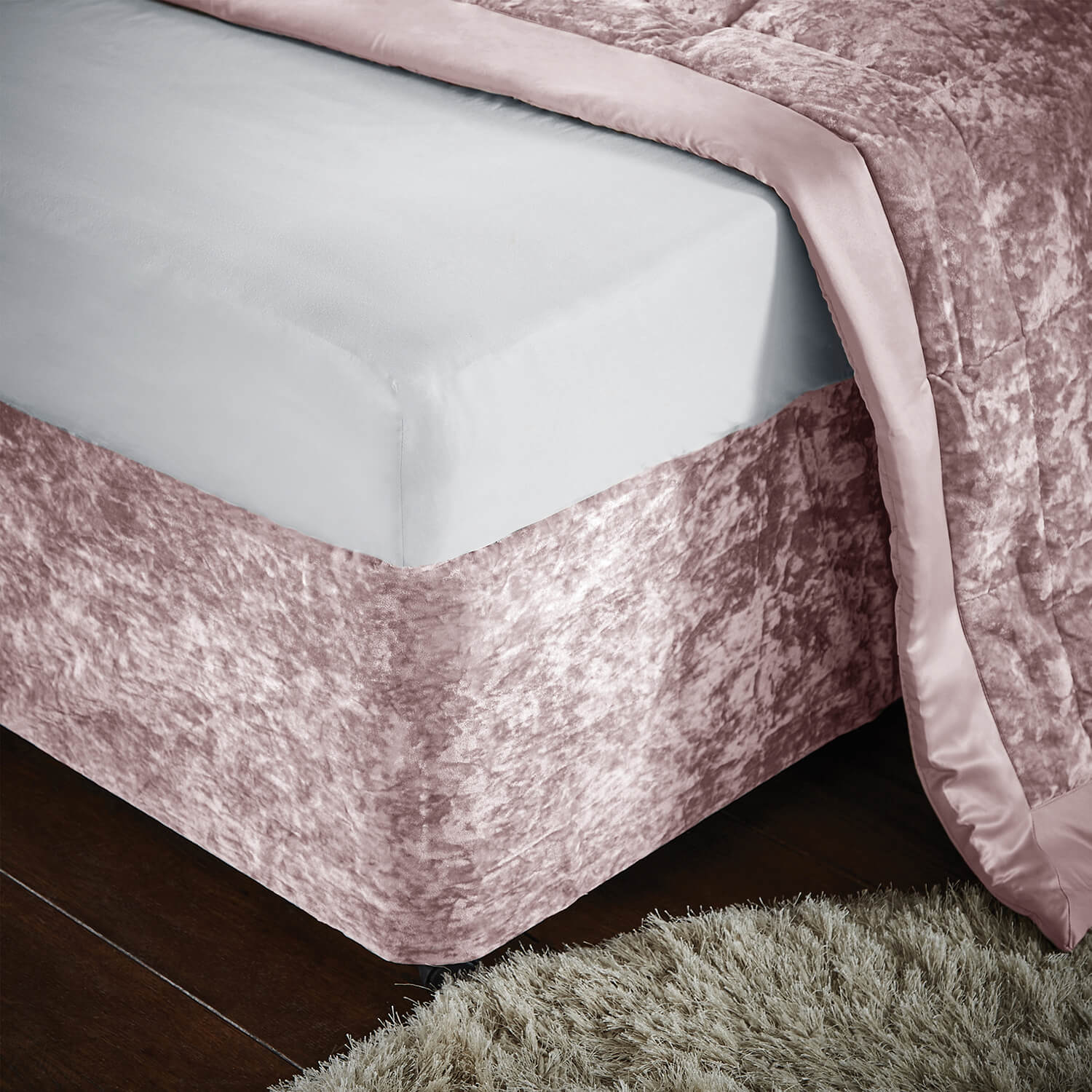 Catherine Lansfield Crushed Velvet Divan Base Wrap - Blush 1 Shaws Department Stores