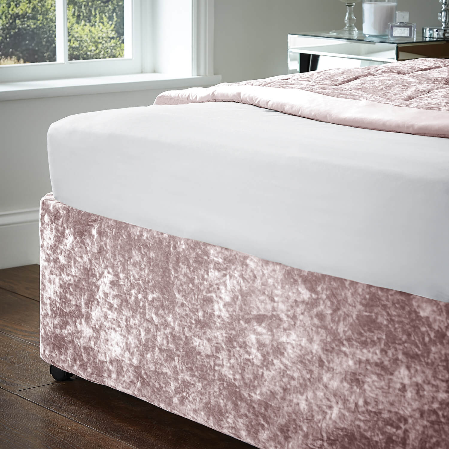 Catherine Lansfield Crushed Velvet Divan Base Wrap - Blush 2 Shaws Department Stores