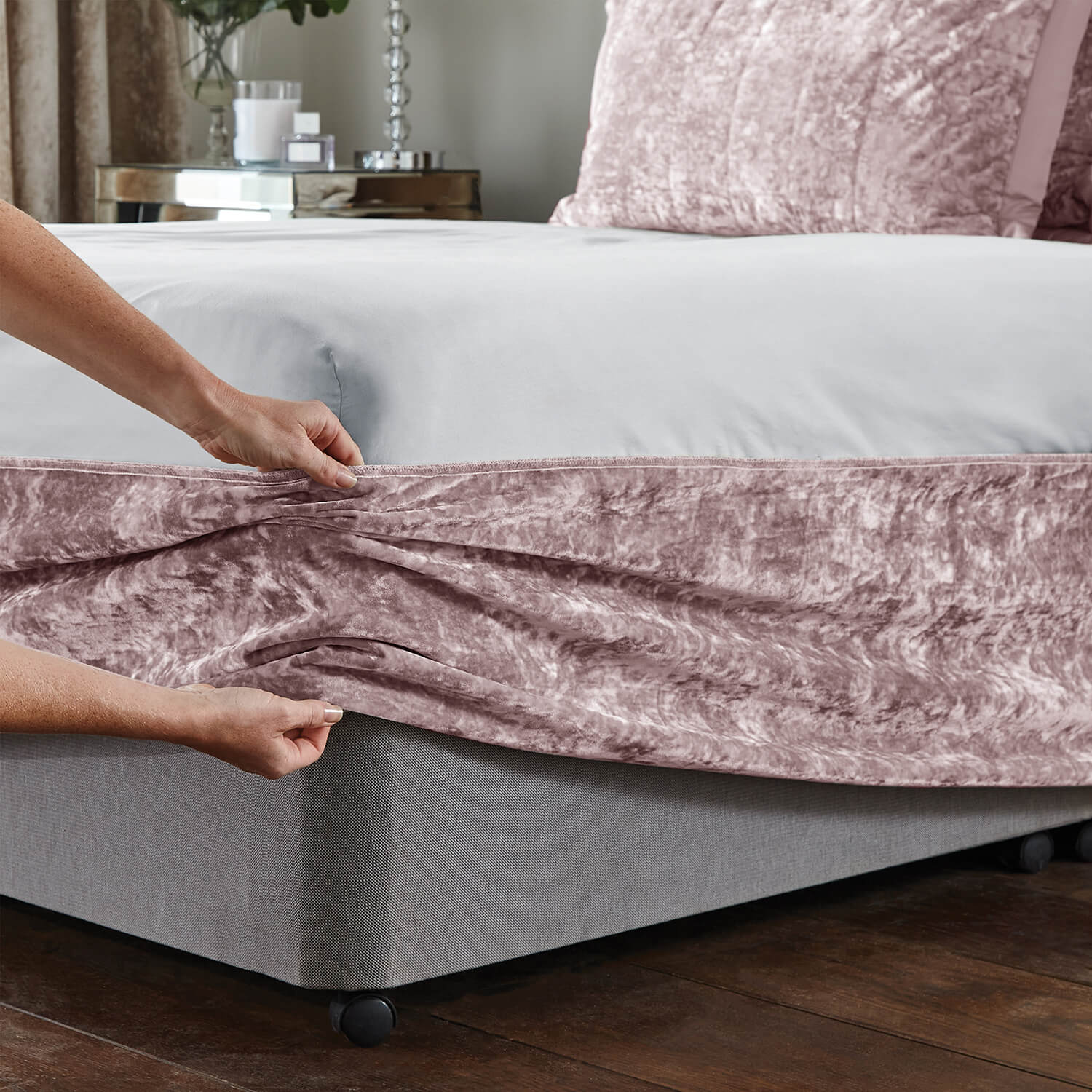 Catherine Lansfield Crushed Velvet Divan Base Wrap - Blush 3 Shaws Department Stores