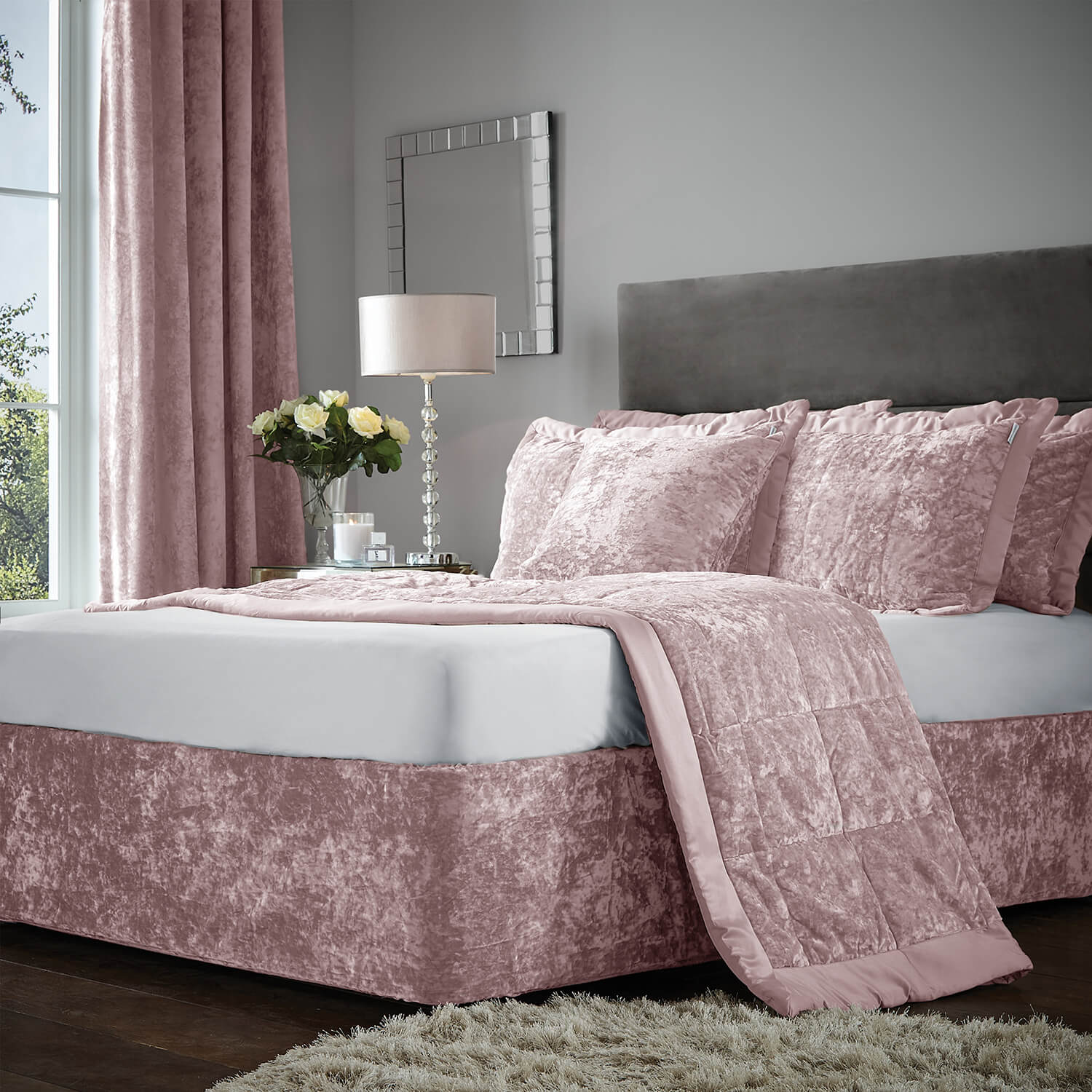 Catherine Lansfield Crushed Velvet Divan Base Wrap - Blush 5 Shaws Department Stores