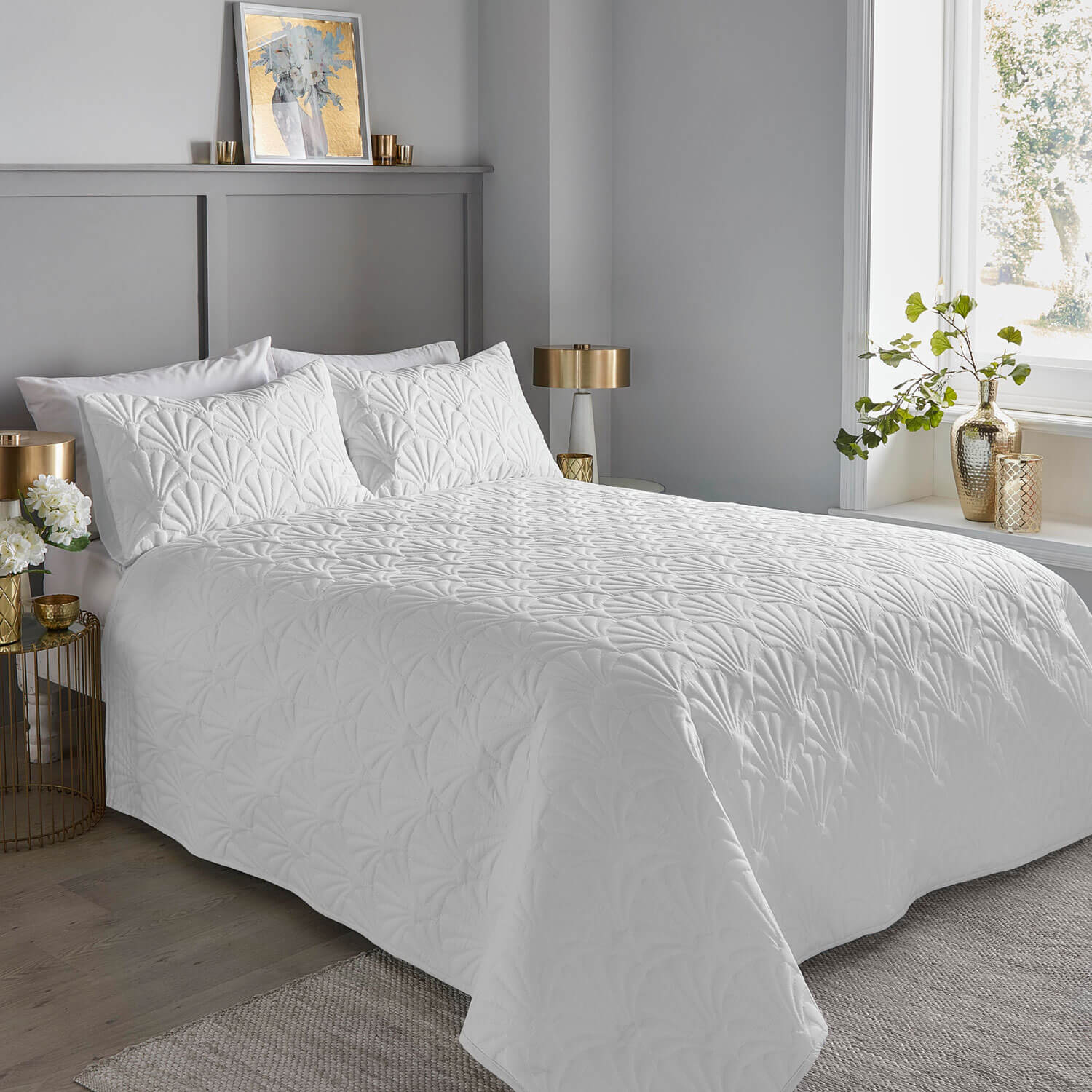 The Home Collection Quilted Fan Bedspread - White - 200x230cm 1 Shaws Department Stores