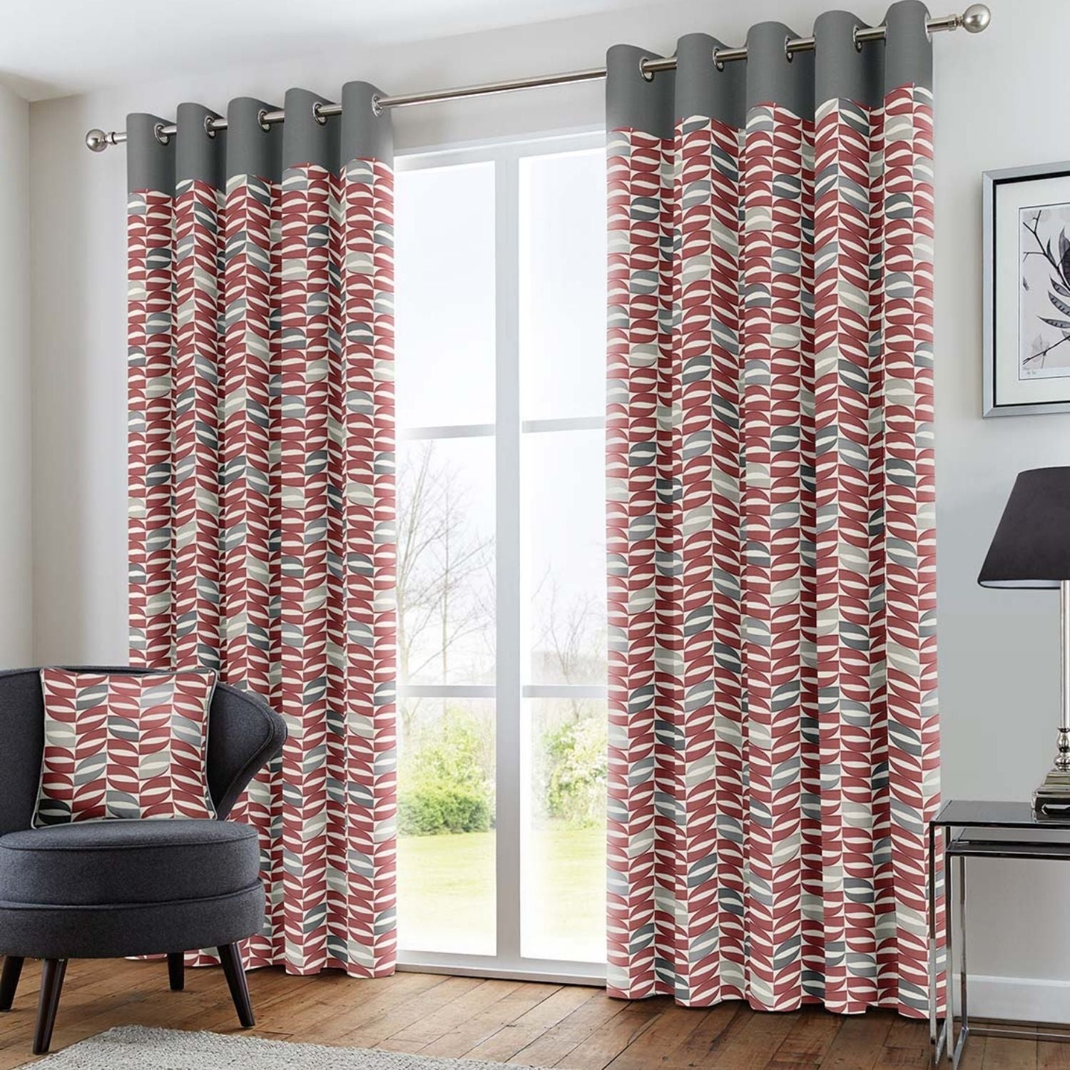 Fusion Copeland Eyelet Curtains - Red- 66x54&