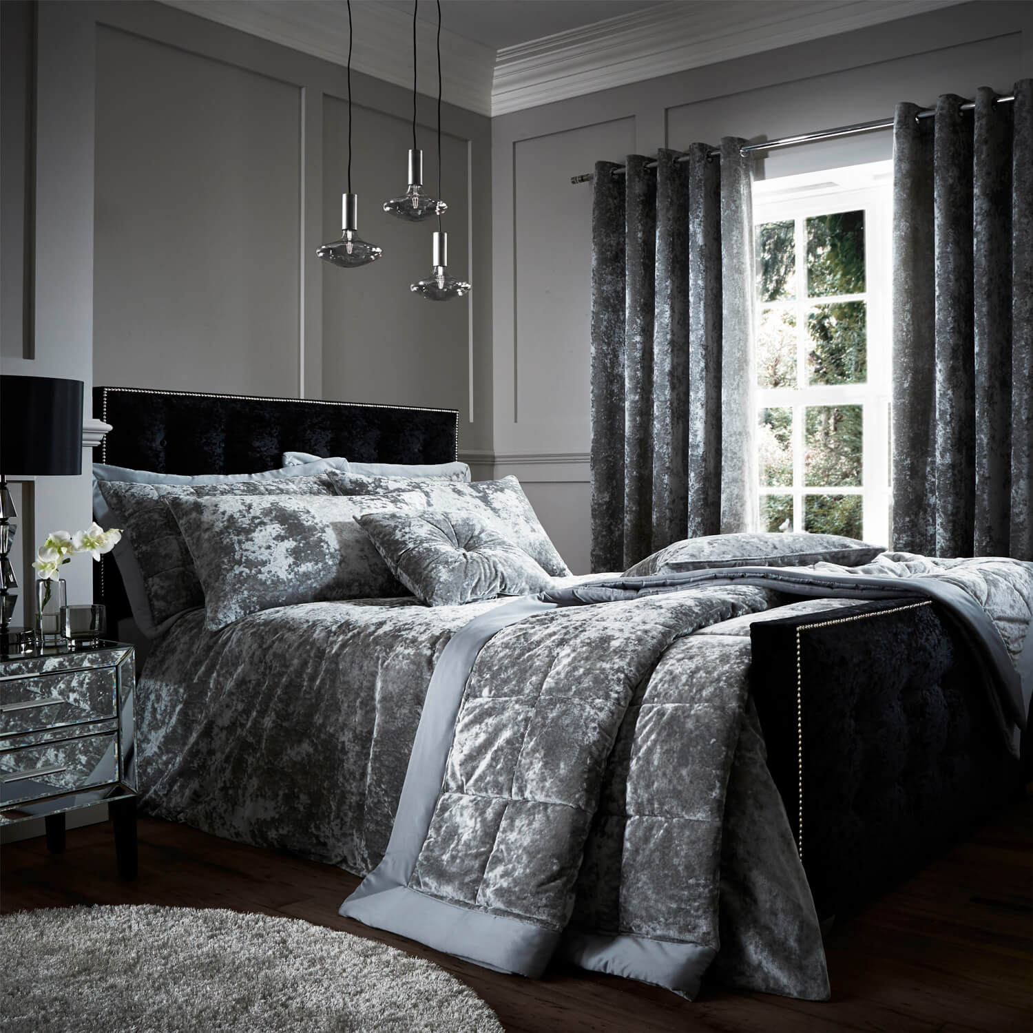 Catherine Lansfield Crushed Velvet Bedspread 220x220 - Silver 2 Shaws Department Stores