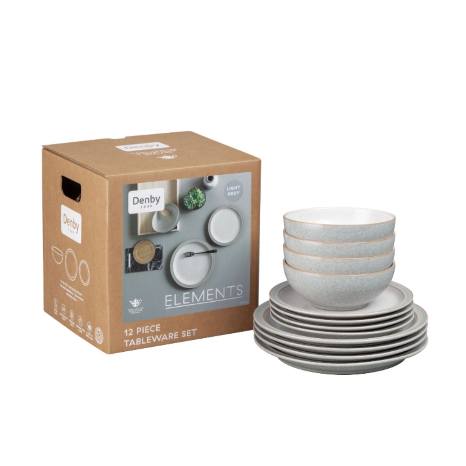 Denby Elements 12 Piece Tablewear Set - Grey 2 Shaws Department Stores