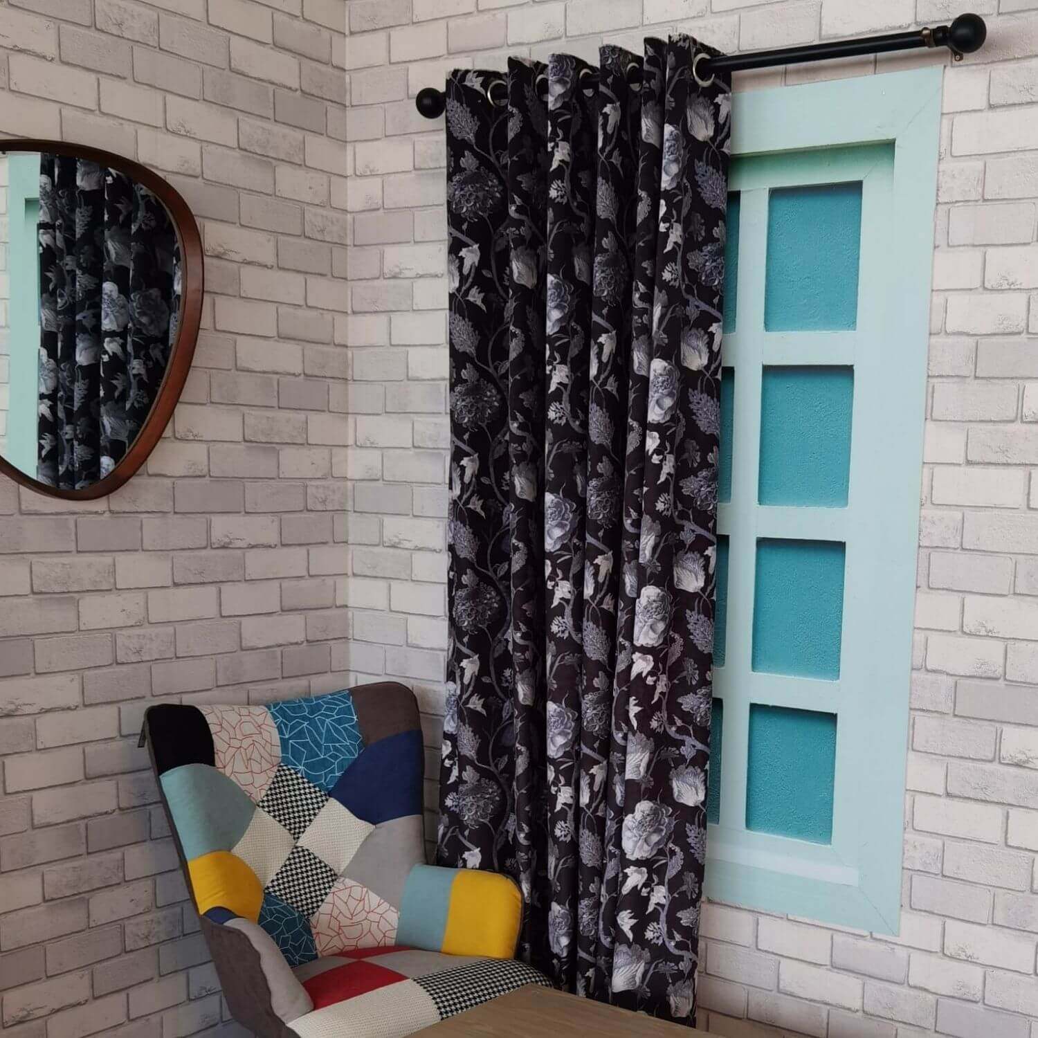 The Home Collection Floral Velvet Curtains 90" x 90" - Black 1 Shaws Department Stores