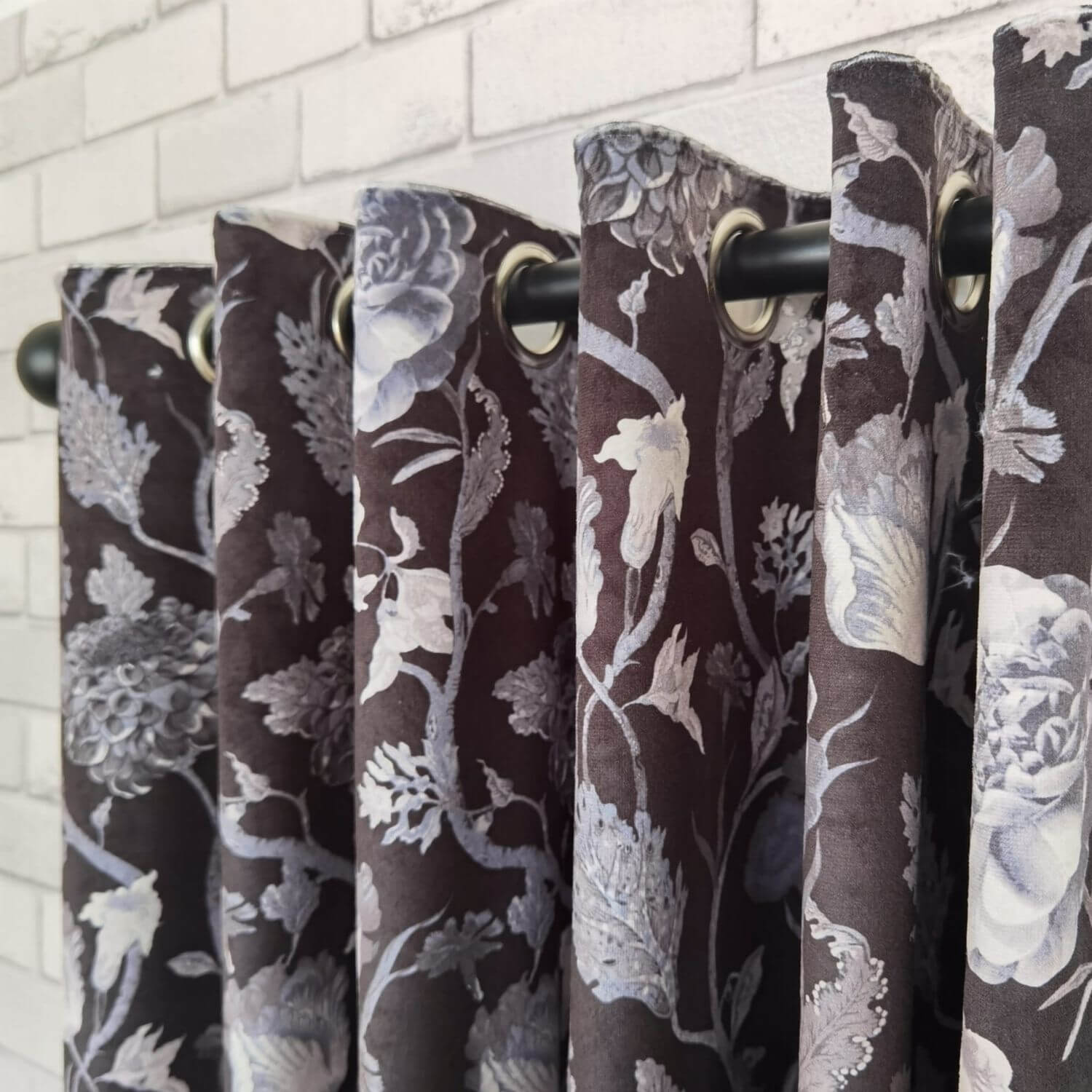 The Home Collection Floral Velvet Curtains 90" x 90" - Black 5 Shaws Department Stores