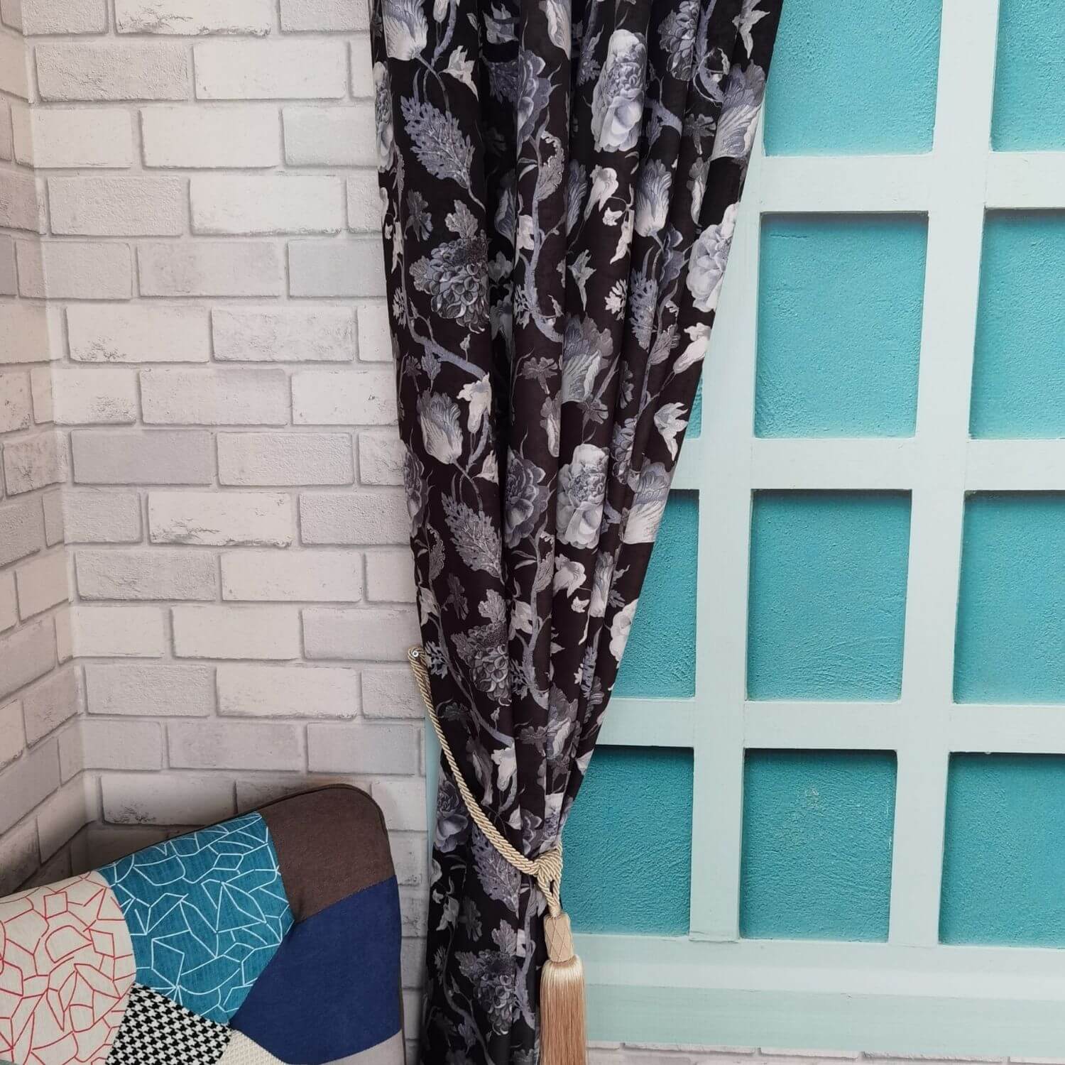 The Home Collection Floral Velvet Curtains 90" x 90" - Black 6 Shaws Department Stores