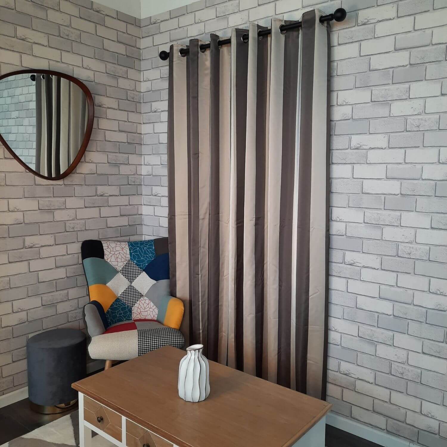 The Home Collection Satin Stripe Curtains - 90x90&