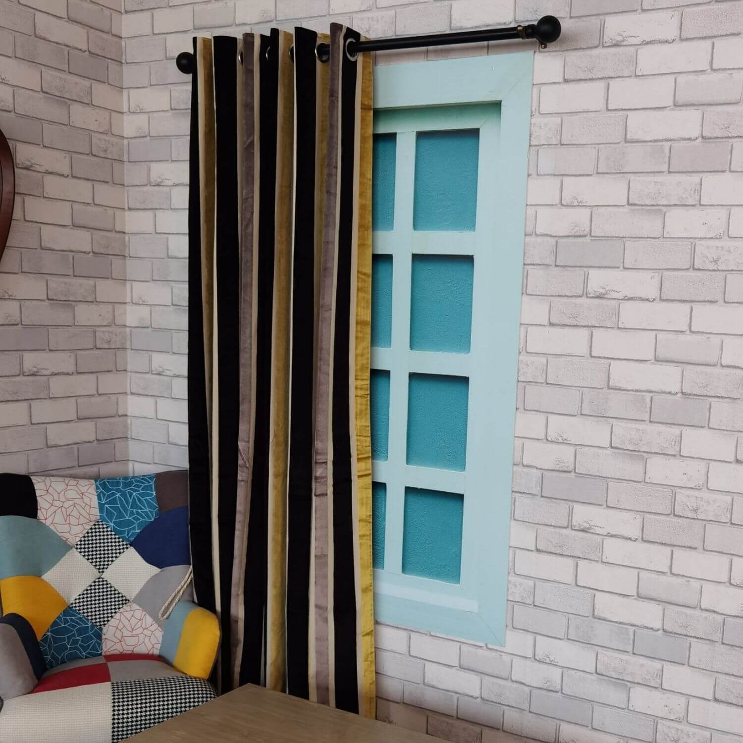 The Home Collection Stripe Velvet Curtains 90" x 90" - Ochre & Black 8 Shaws Department Stores