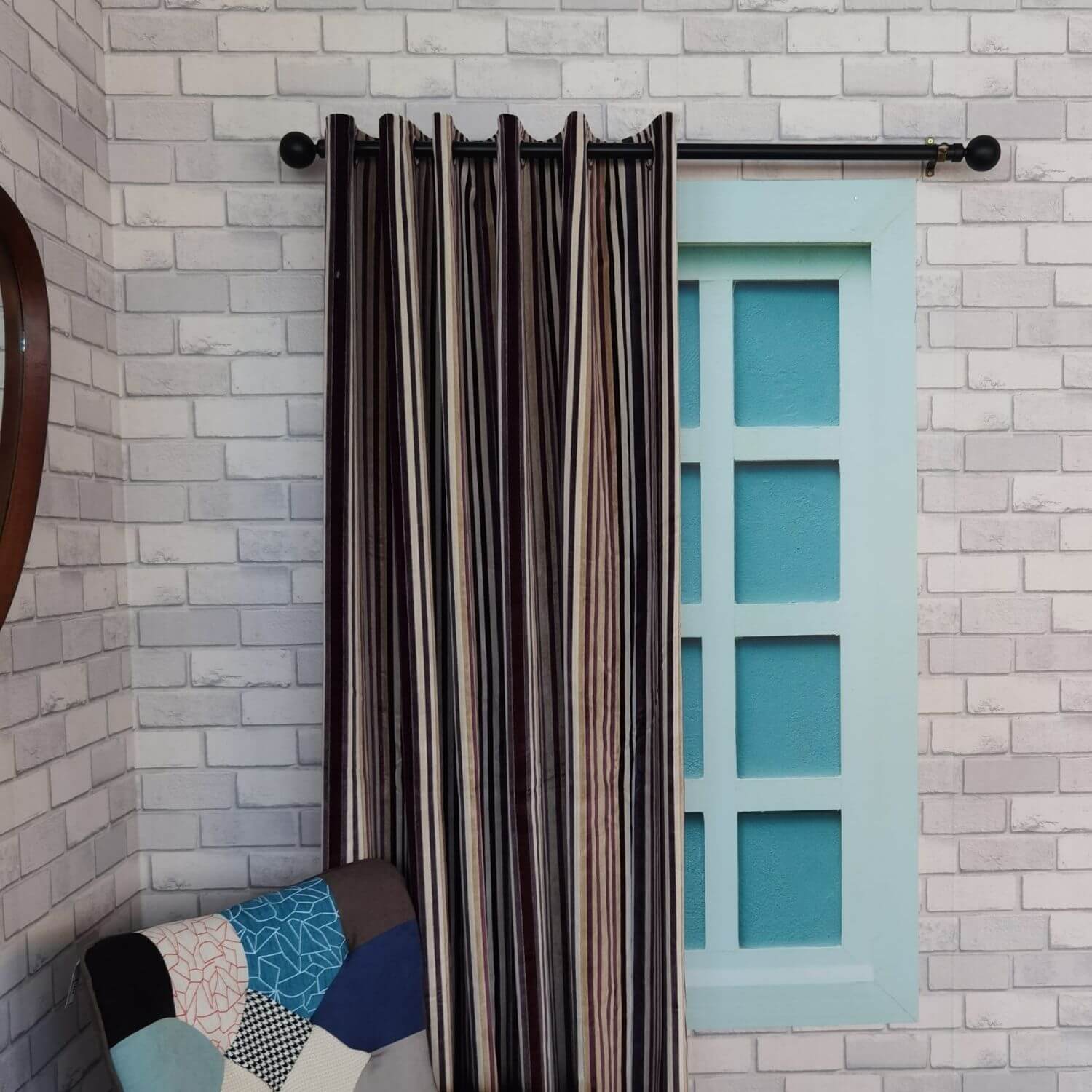 The Home Collection Stripe Velvet Curtains 90" x 90" - Purple 1 Shaws Department Stores