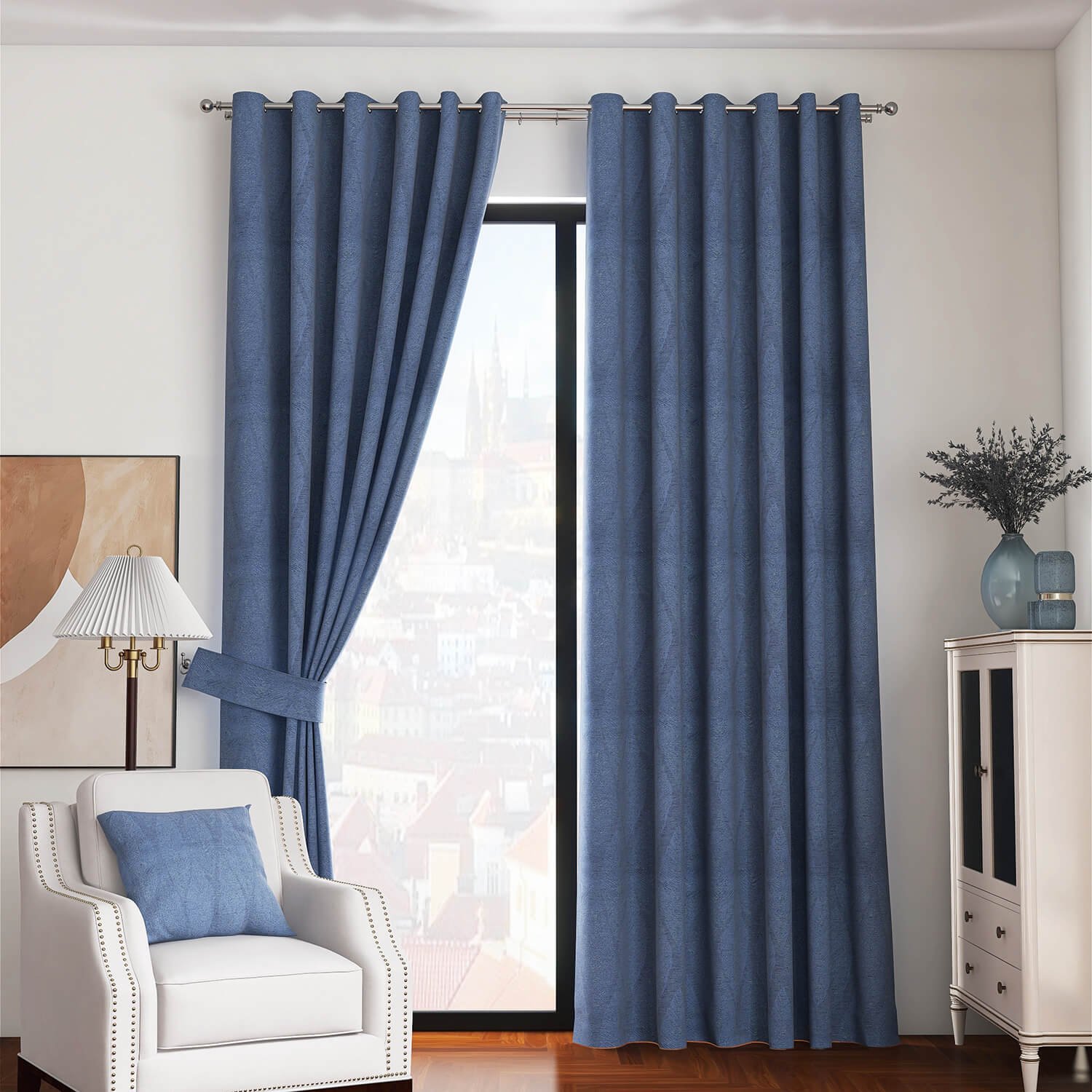The Home Collection Marseille Eyelet Readymade Curtains - Navy 1 Shaws Department Stores
