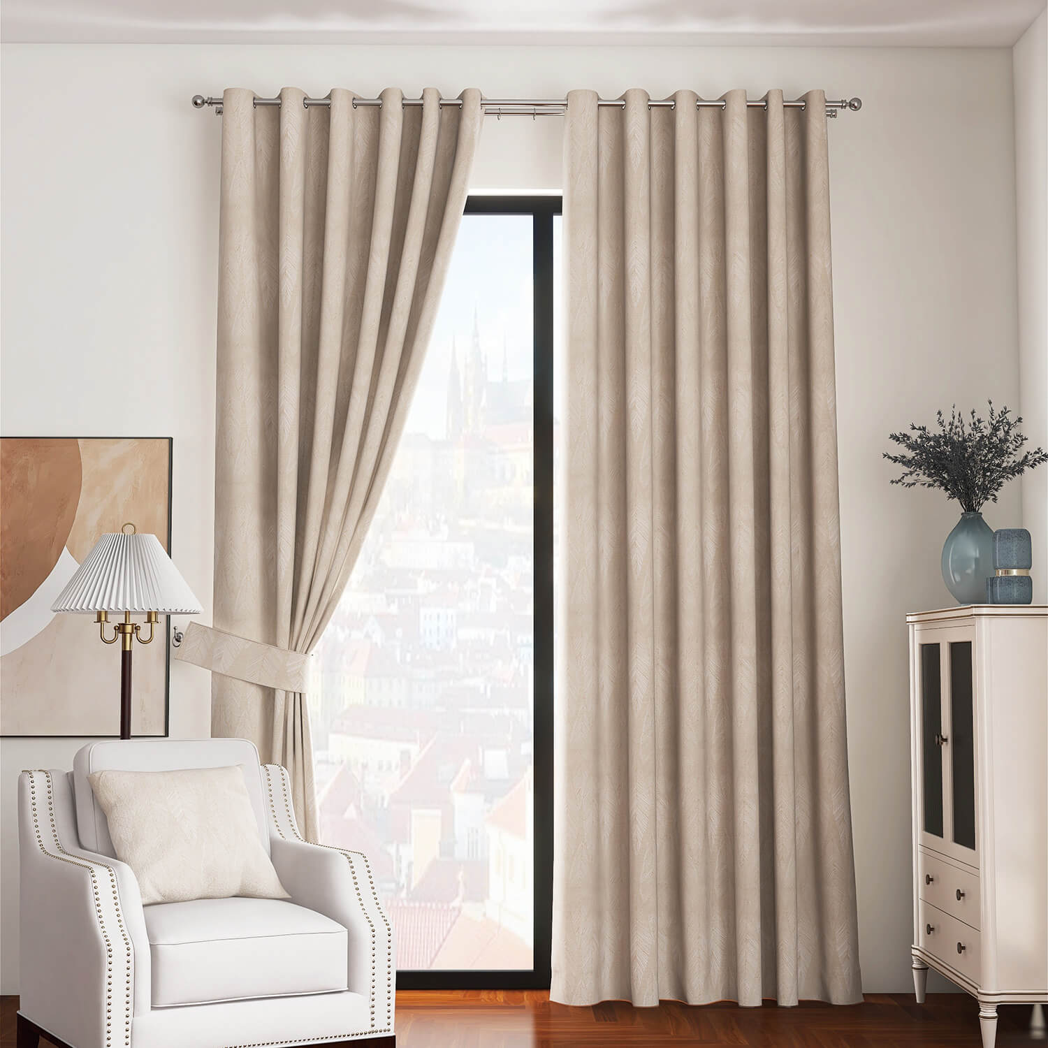 The Home Collection Marseille Eyelet Readymade Curtains - Champagne 1 Shaws Department Stores