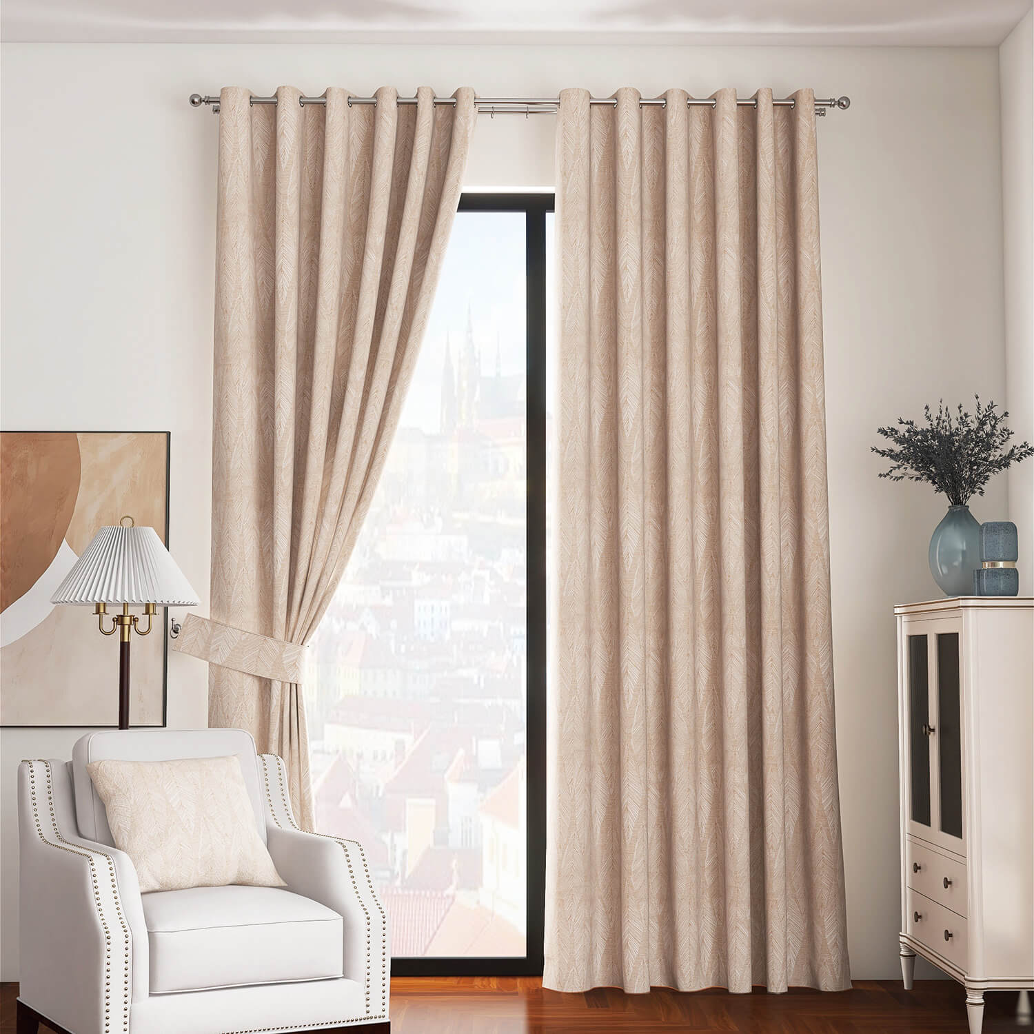 The Home Collection Marseille Eyelet Readymade Curtains - Sand 1 Shaws Department Stores