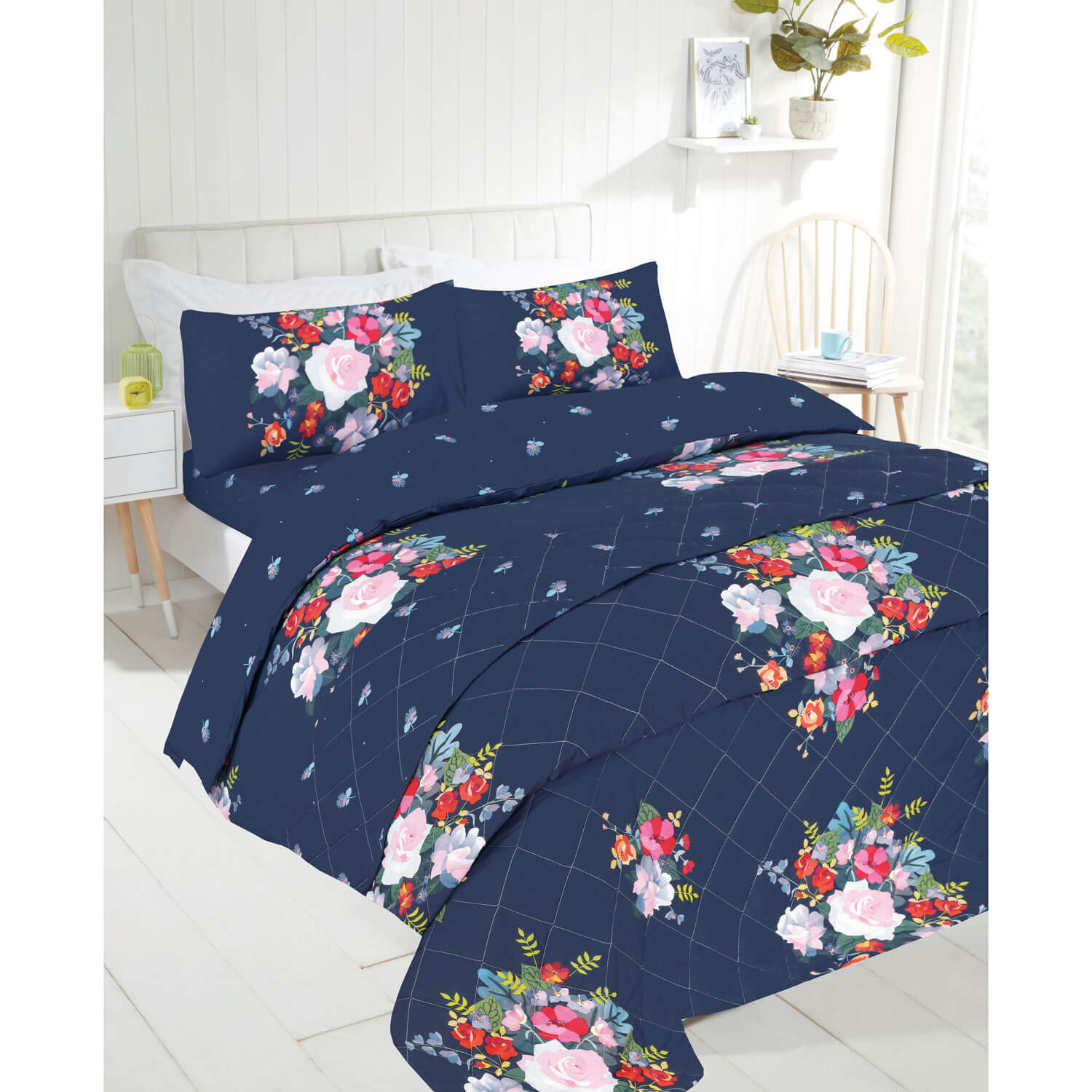 The Home Bedroom Floral Bedspread - Navy 1 Shaws Department Stores