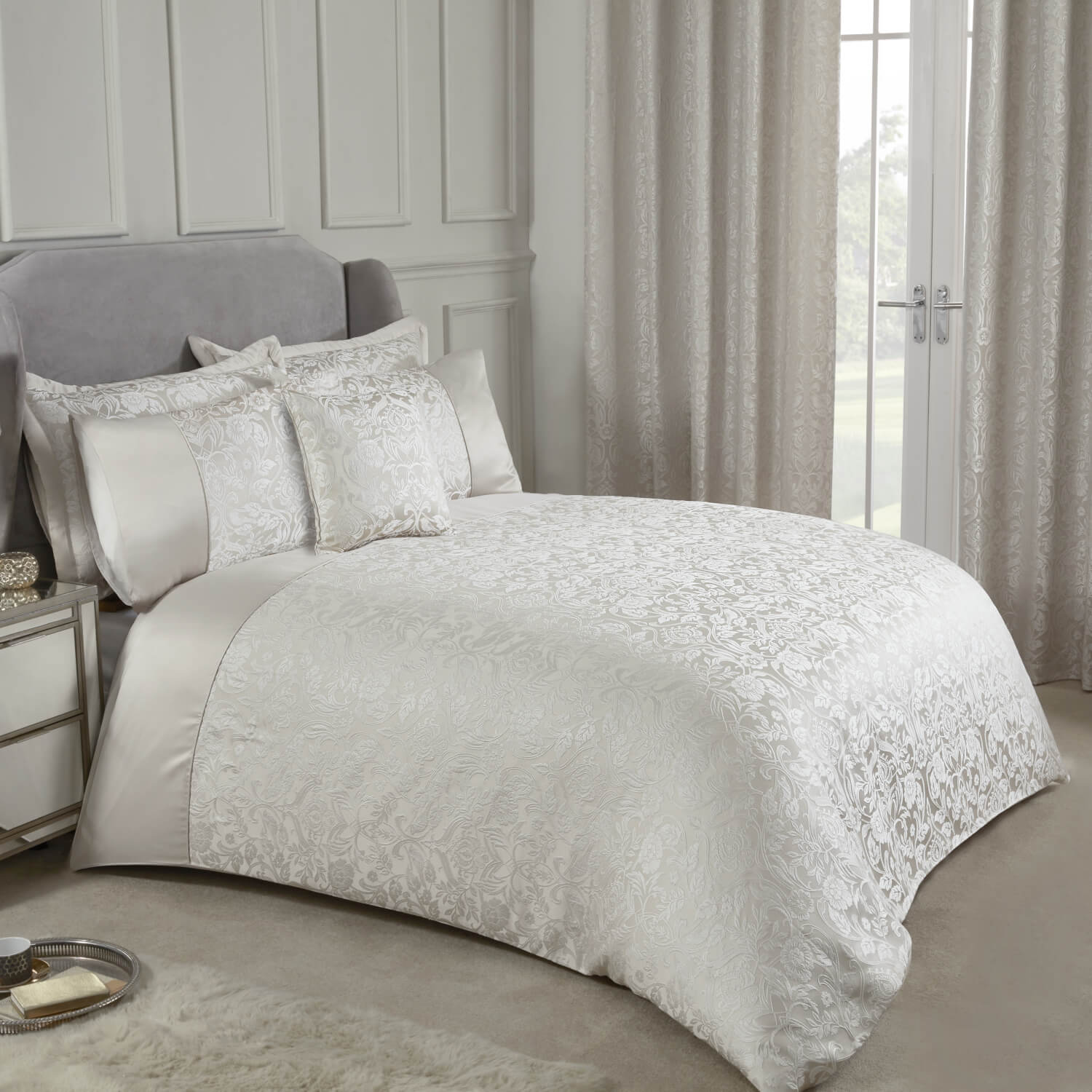 Maison By Emma Barclay Embellished Jacquard Duvet Set - Cream 1 Shaws Department Stores