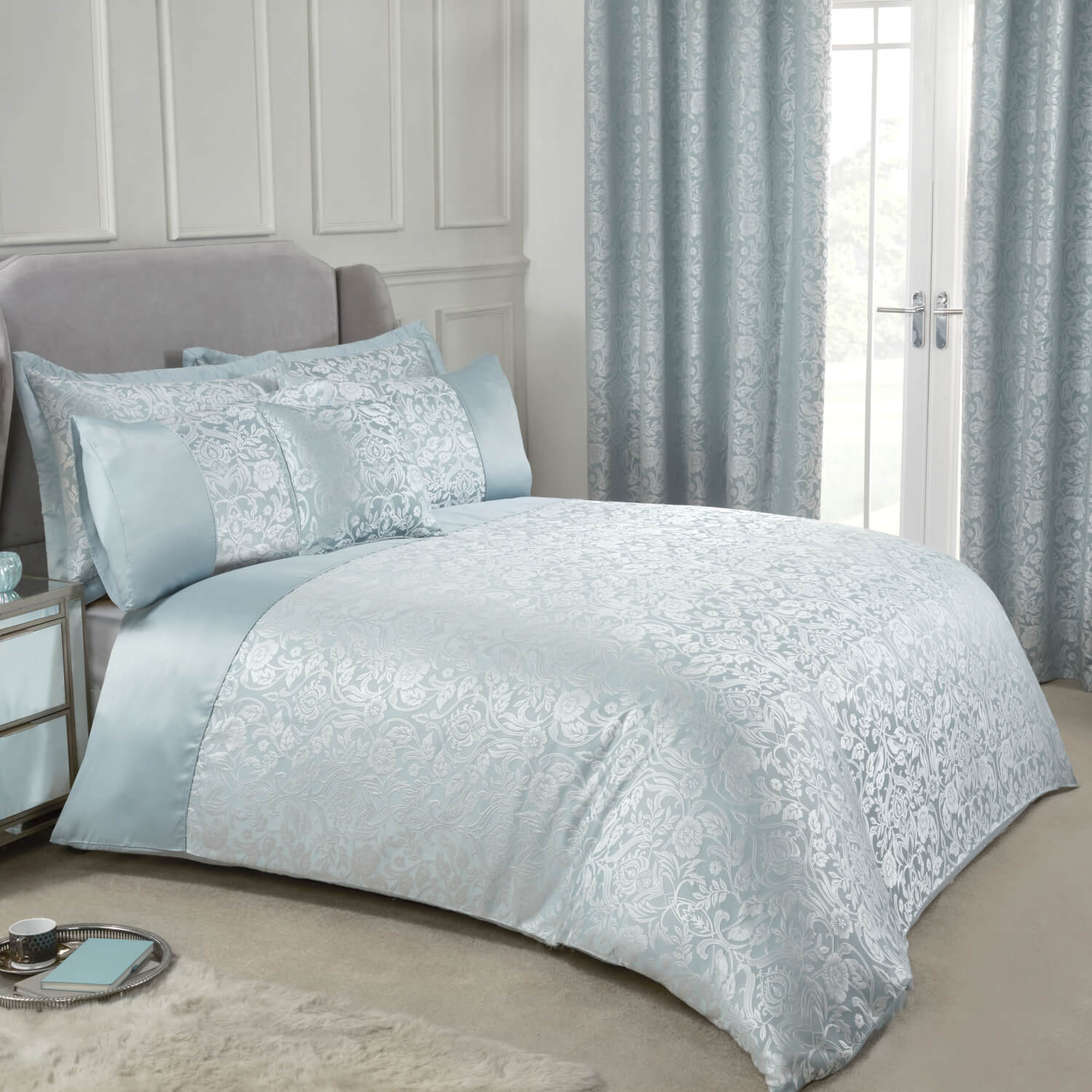 Maison By Emma Barclay Embellished Jacquard Duvet Set - Duck Egg 1 Shaws Department Stores
