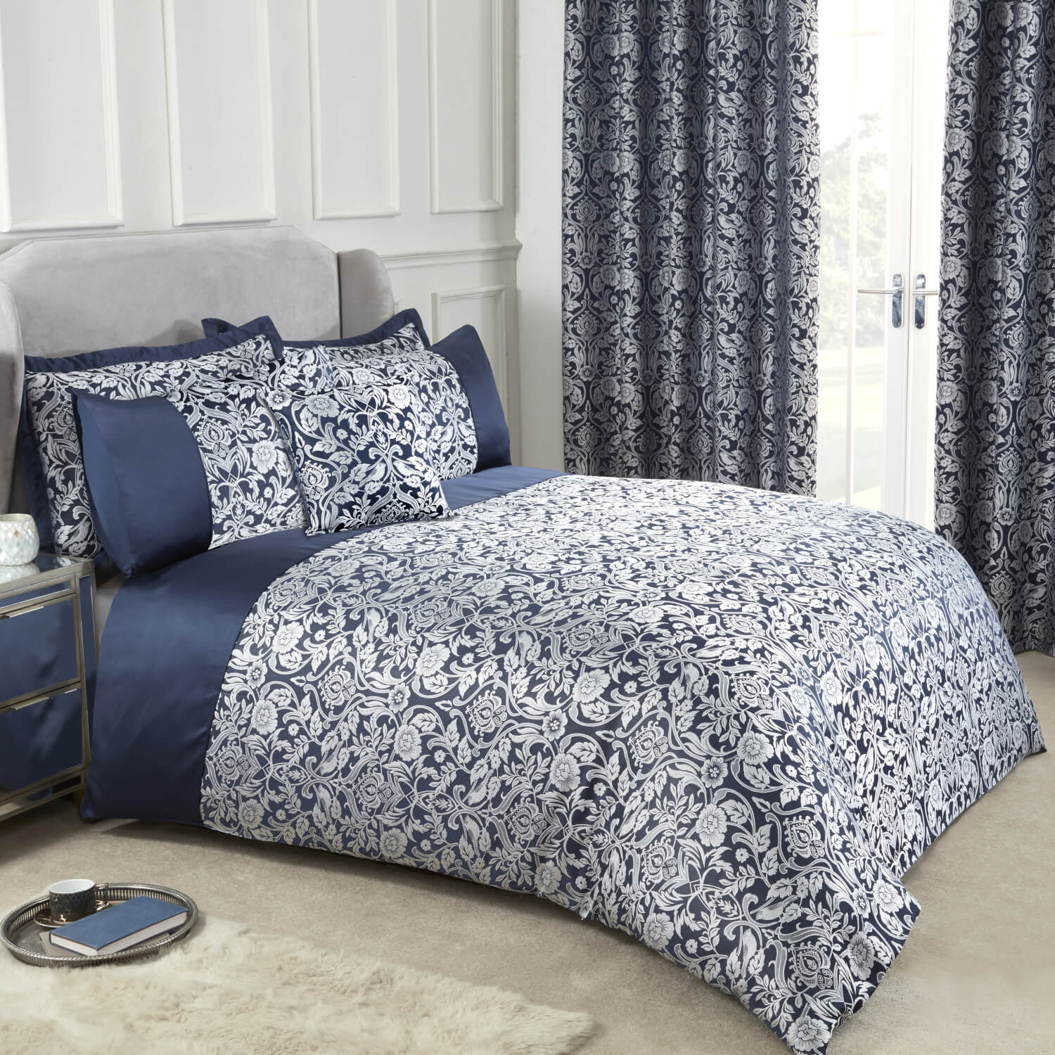 Maison By Emma Barclay Embellished Jacquard Duvet Set - Navy 1 Shaws Department Stores
