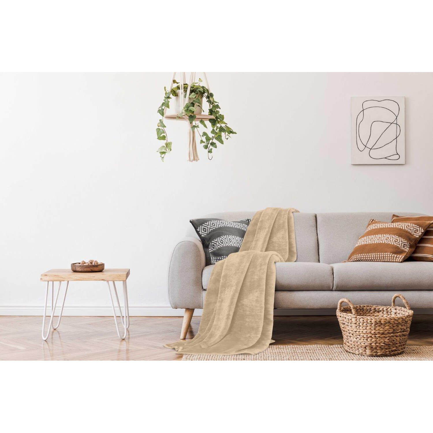 The Home Bedroom Faux Mink Fur Throw - Biscuit - 200x240 1 Shaws Department Stores
